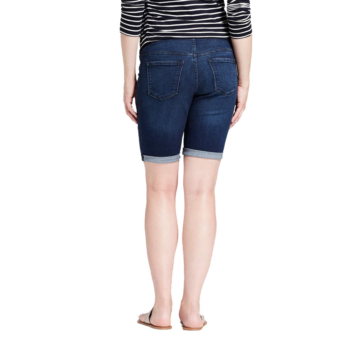 Ingrid & Isabel Women's Maternity Mid Rise Crossover Panel Bermuda Jean Shorts - Comfortable Stretch Denim Shorts for Pregnancy - Dark Wash Size 14 - Perfect for Summer, Casual Wear & Maternity Outfits