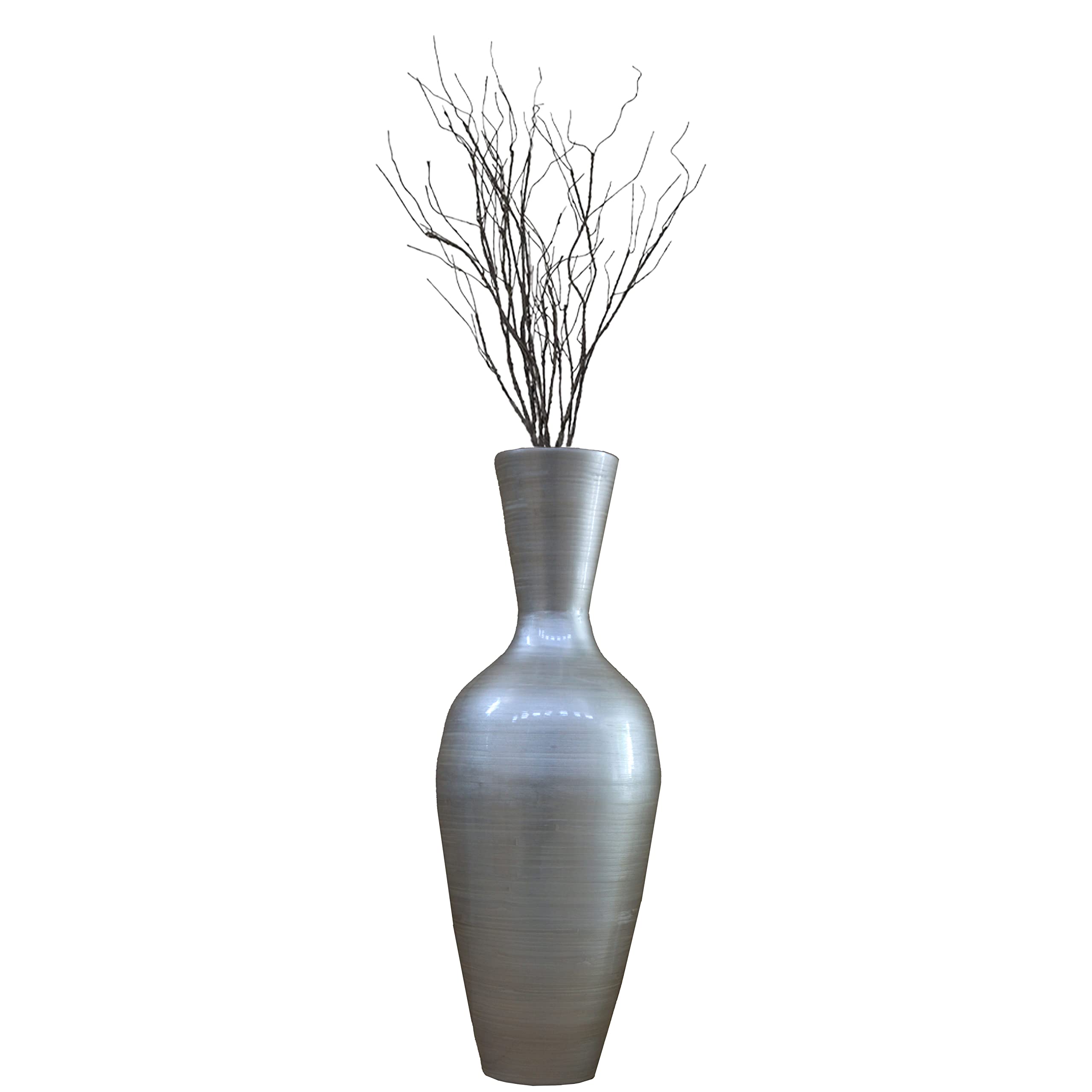 37 Inch Tall Bamboo Floor Vase - Modern Silver Large Flower Holder for Dining Room, Living Room & Entryway Decor | Perfect for Home, Office & Wedding Centerpieces