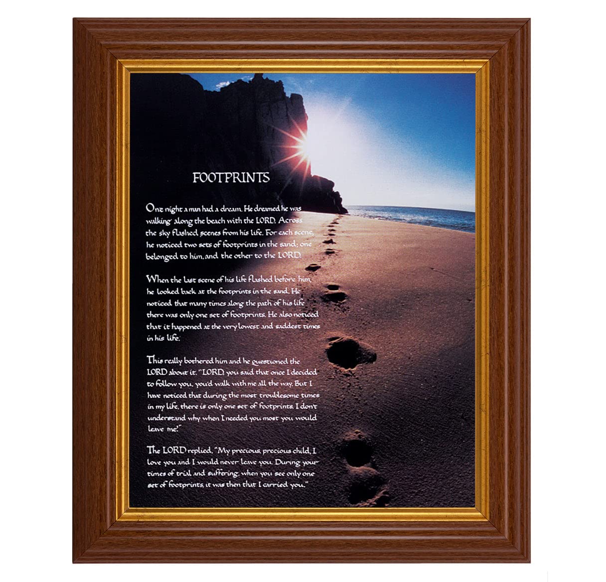 Footprints Picture Framed Wall Art Decor - Large Traditional Dark Walnut Fluted Frame with Gold Beaded Lip - Perfect for Living Room, Bedroom & Office Decor
