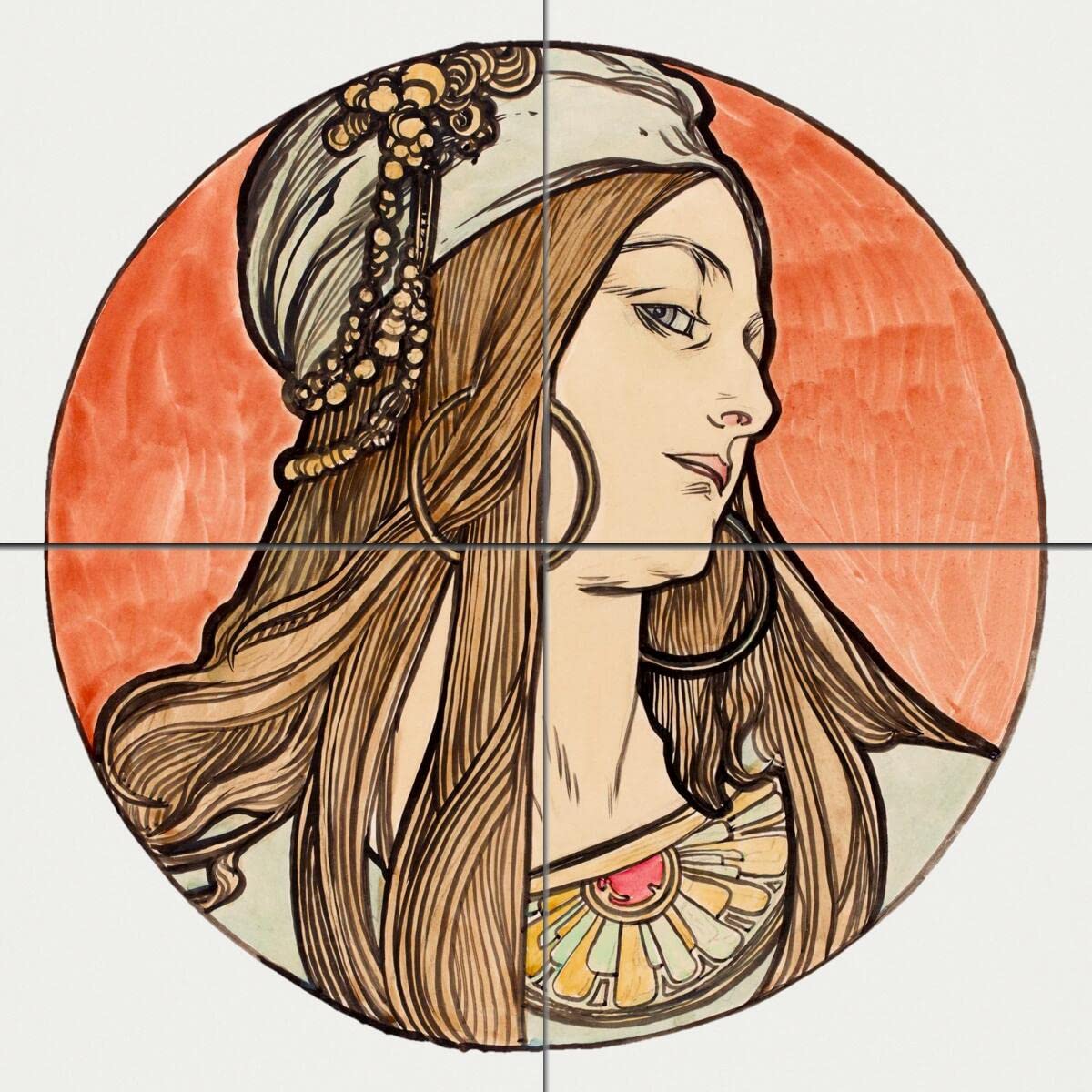 Alphonse Mucha Tile Mural Kitchen Backsplash - Vintage Art Nouveau Peel & Stick Wall Decor - Perfect for Home Renovation, DIY Projects & Stylish Kitchen Upgrades