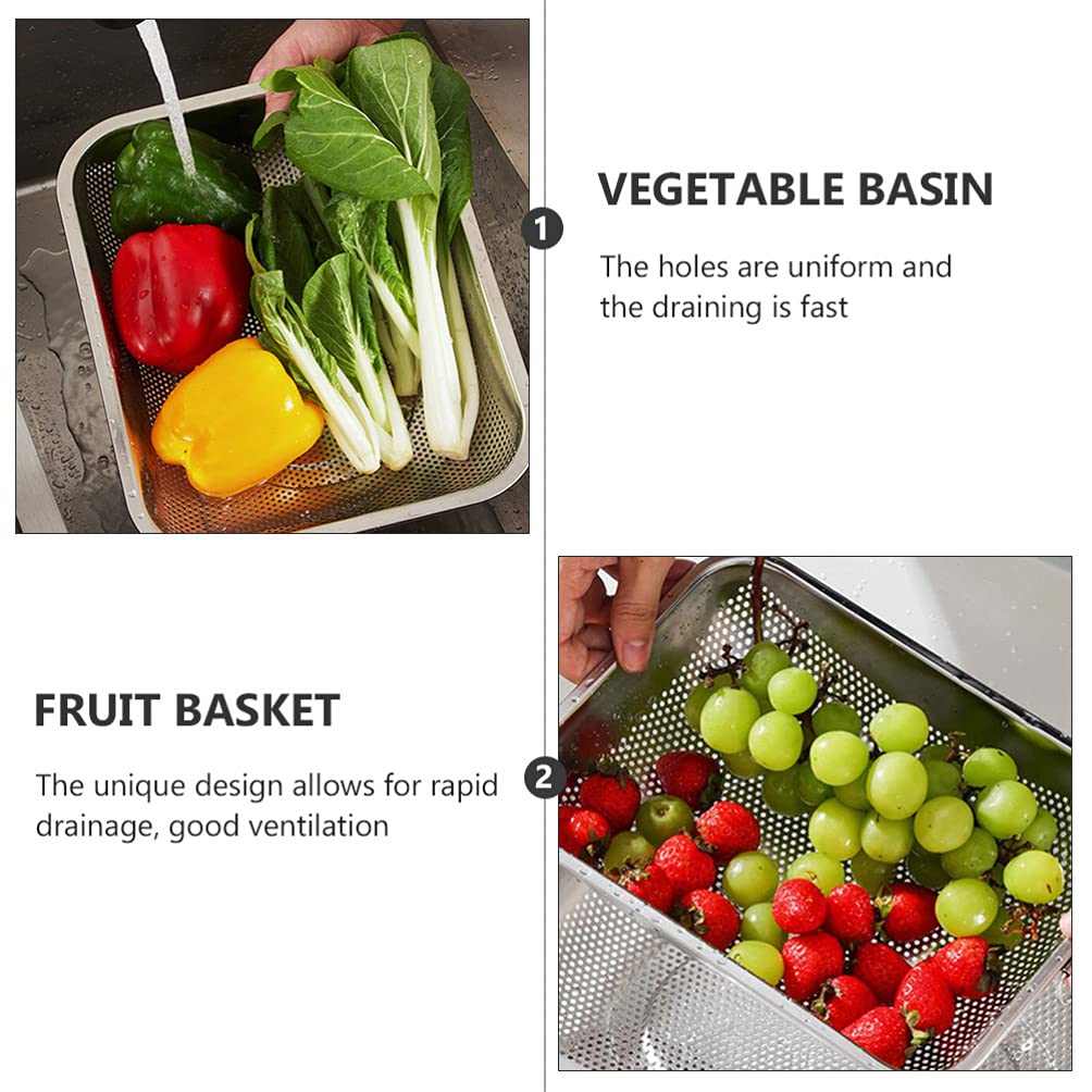 Stainless Steel Square Kitchen Strainer Colander Basket - Durable Fruit & Vegetable Washing Bowl for Mixing, Draining, and Food Prep - Perfect for Salad Making, Pasta Draining, and Kitchen Organization