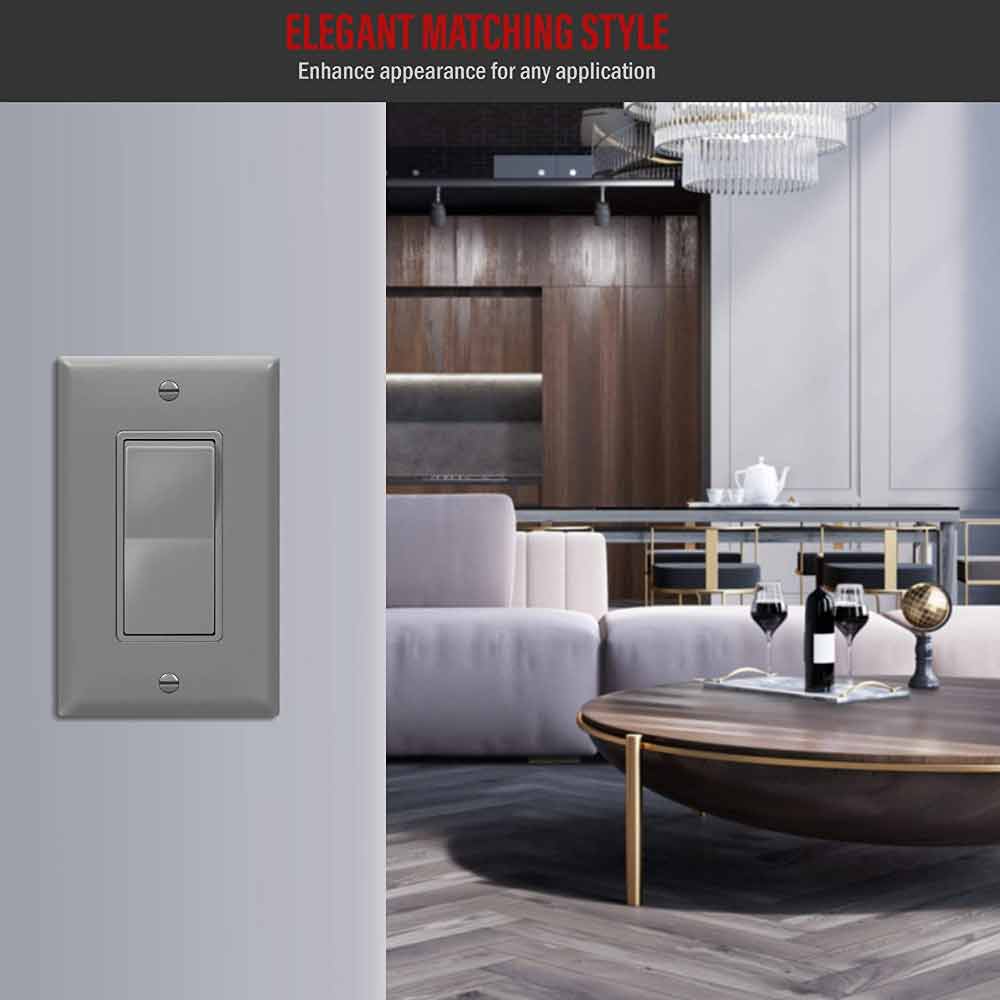 1 Gang Decorator Rocker Wall Plate in Gray - Ideal for Home, Office & Commercial Electrical Outlet Covers