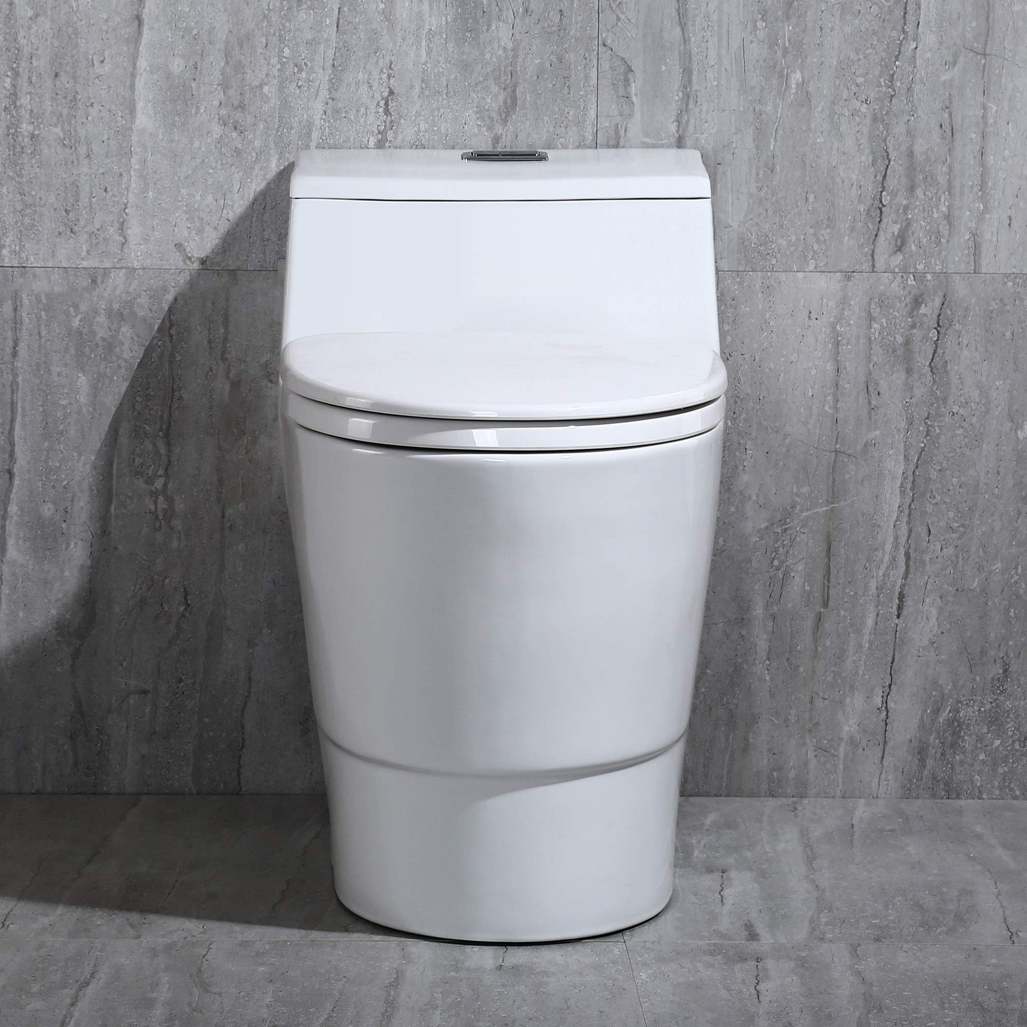 WOODBRIDGE Modern Elongated One-Piece Toilet - Dual Flush 1.0/1.6 GPF, Soft-Close Seat, White (Model B0735/T-0018) - Perfect for Contemporary Bathrooms & Water-Efficient Homes