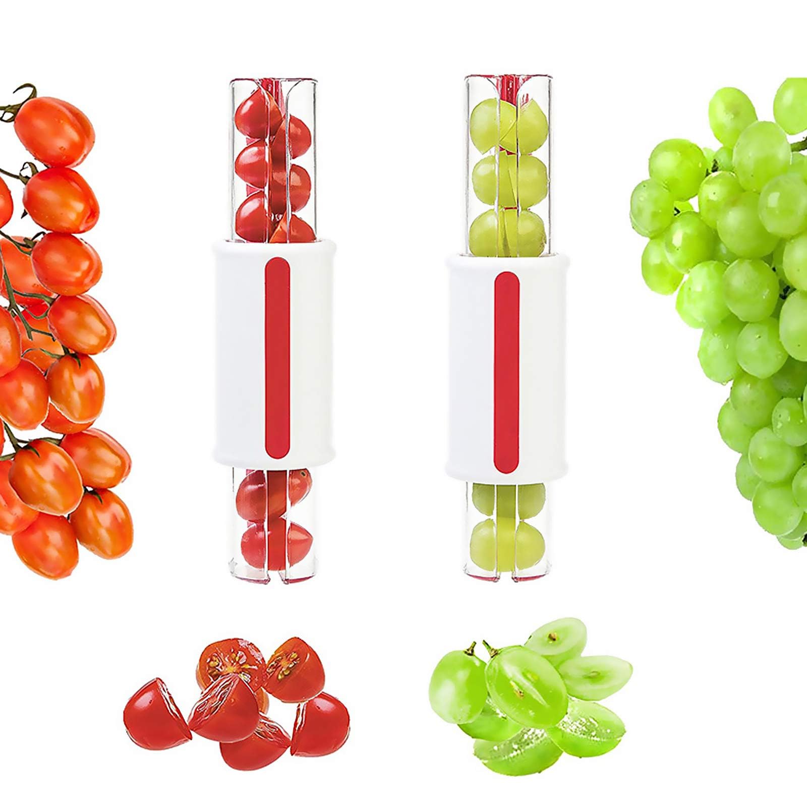 Premium Stainless Steel Fruit Slicer - Cherry Grape Tomato Cutter for Fruit Salad, Cake Decorating & Baby Food Prep | Kitchen Gadget for Fast Slicing (7.5