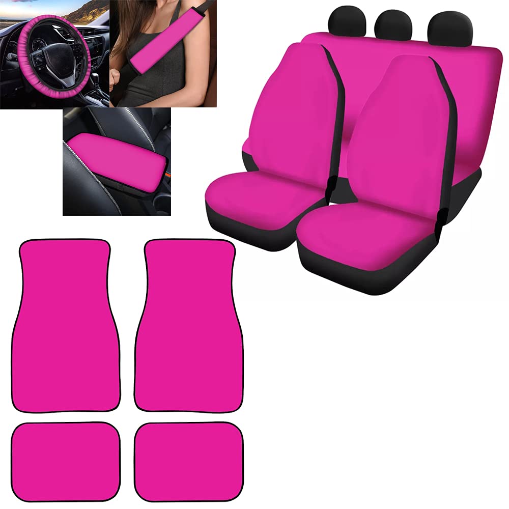 Premium Red Print Car Seat Covers Set - Front & Rear Seat Protectors, Floor Mats, Steering Wheel Cover, Console Armrest & Seat Belt Pads for SUV, Truck & Van | Durable & Stylish Interior Upgrade for Road Trips & Daily Commute
