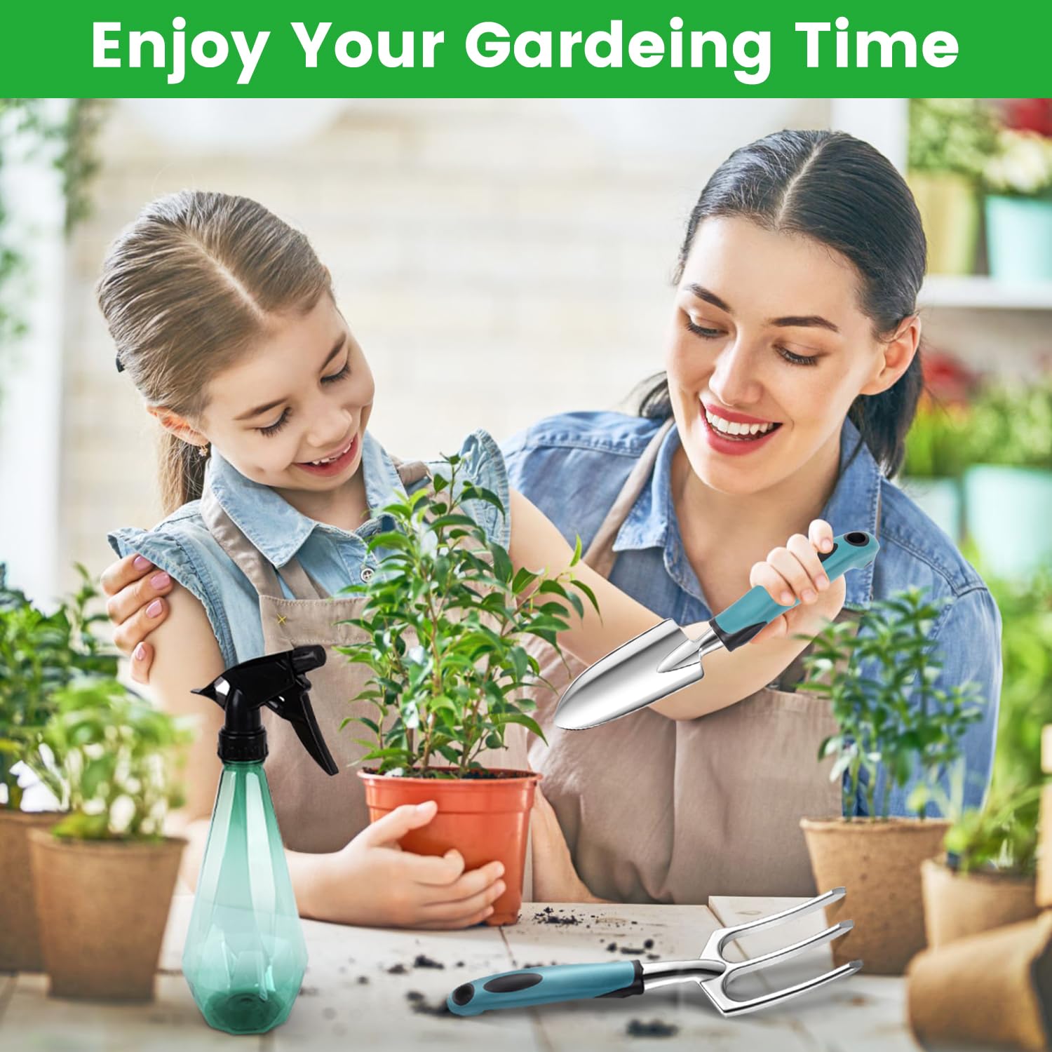 **9-Piece Heavy Duty Garden Tool Set with Durable Tool Bag - Rust-Proof Aluminum Gardening Supplies for Women & Men - Perfect for Planting, Weeding, and Landscaping**