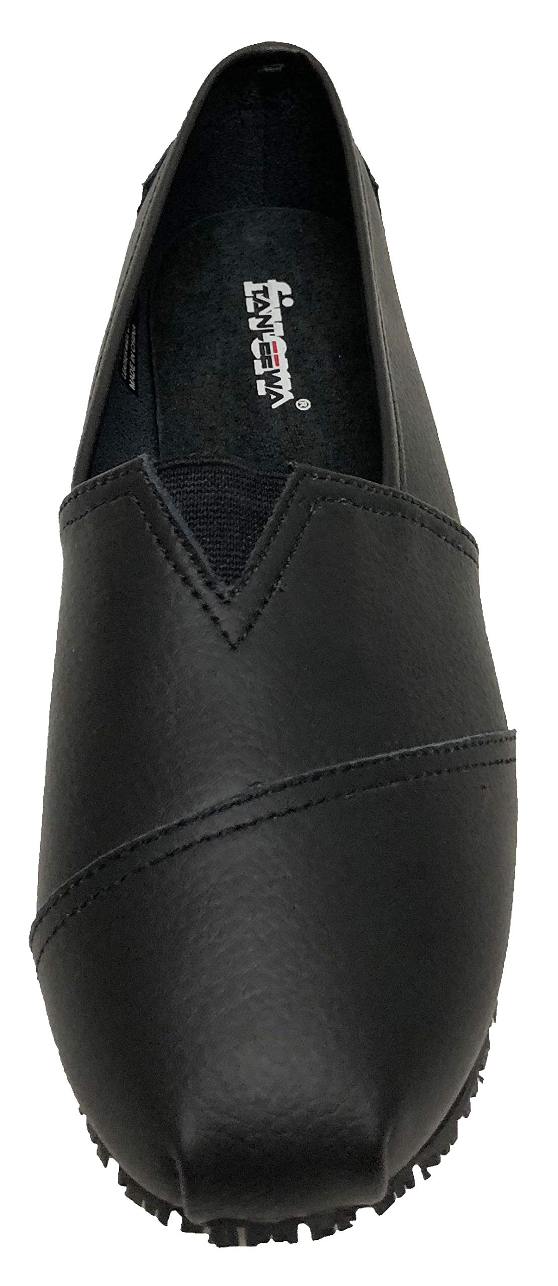 Tanleewa Townforst Women's Slip-Resistant Oil-Resistant Non-Slip Work Shoes - Black Leather Slip-On Flats Size 9 - Comfortable & Durable for Nurses, Chefs & Restaurant Workers