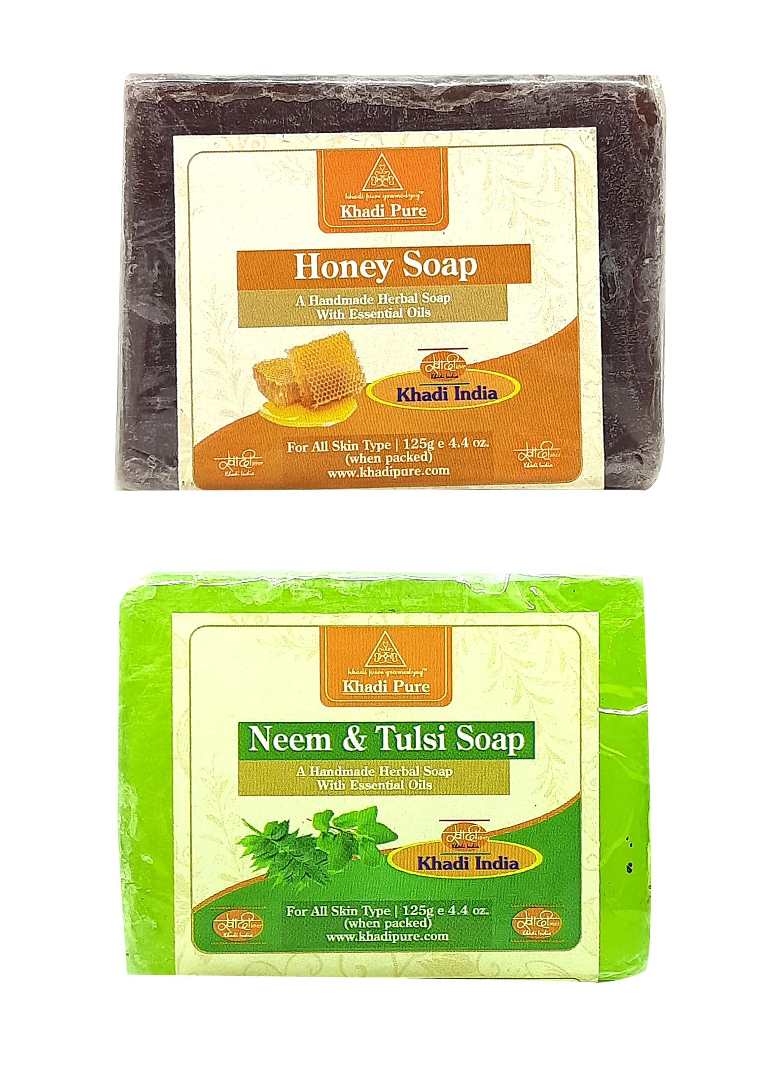 Khadi Pure Herbal Honey & Neem Tulsi Soap (125g) Pack of 2 - 100% Natural Ayurvedic Skincare for Acne & Glowing Skin - Perfect for Daily Face & Body Cleansing