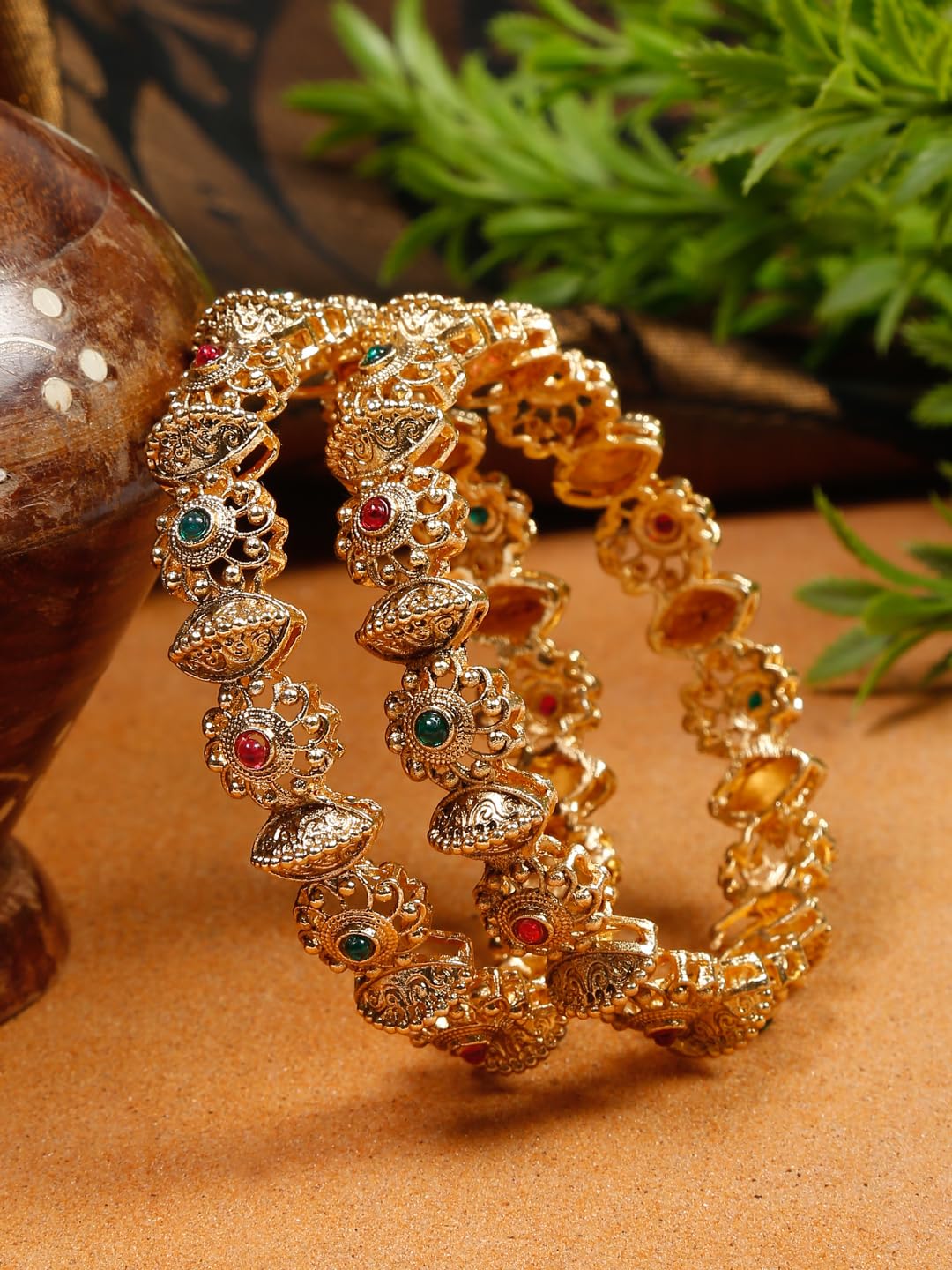 YouBella Women's Gold Plated Bracelet Bangle Set - Elegant Fashion Jewelry for Everyday Wear & Special Occasions
