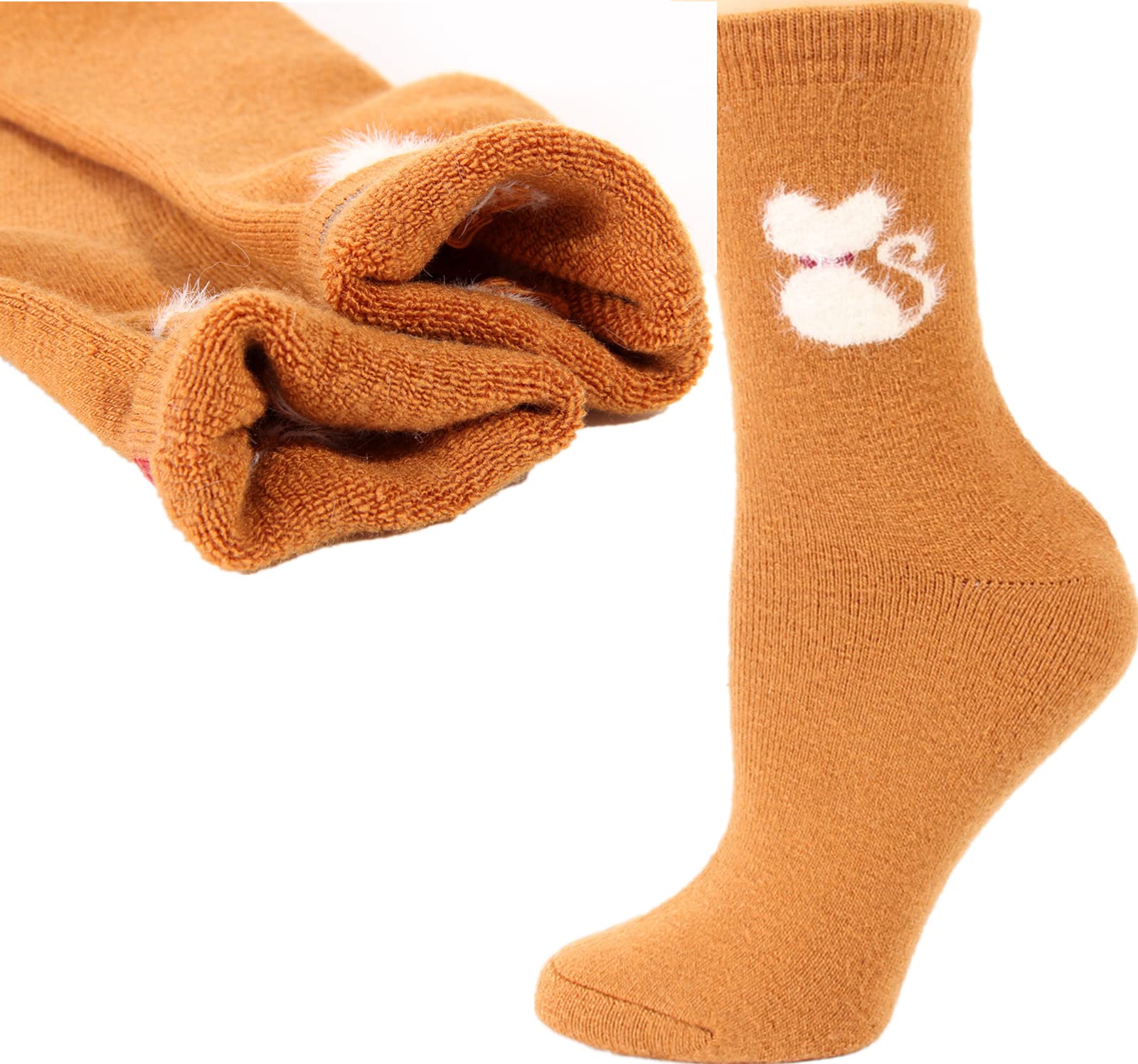 WUWYOUWL Women's Thermal Wool Socks - Warm Winter Knit Socks for Women & Girls, Thick Cozy Casual Socks with Cute Animal Designs - Perfect for Cold Weather, Outdoor Activities & Home Comfort