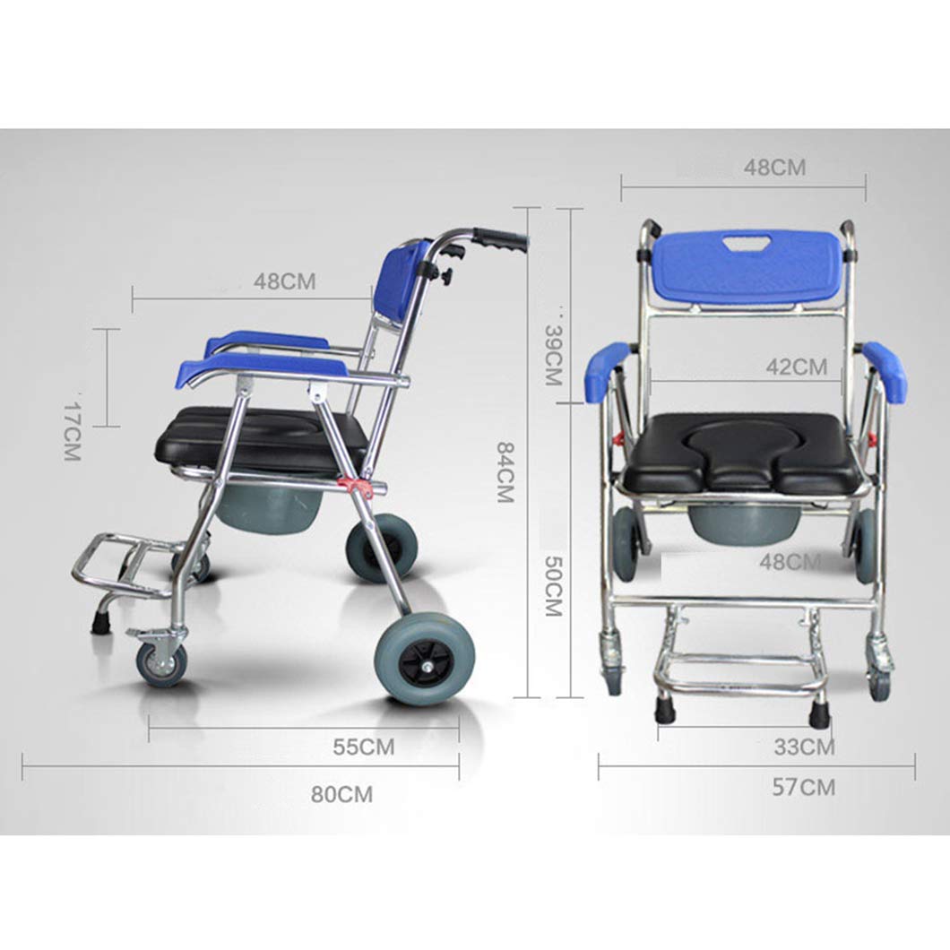 4-in-1 Folding Aluminum Commode Shower Chair with Wheels & Pedal - 350 LBS Capacity Portable Toilet Seat for Elderly, Disabled & Pregnant Women - Ideal for Bedside, Bathroom & Wheelchair Use