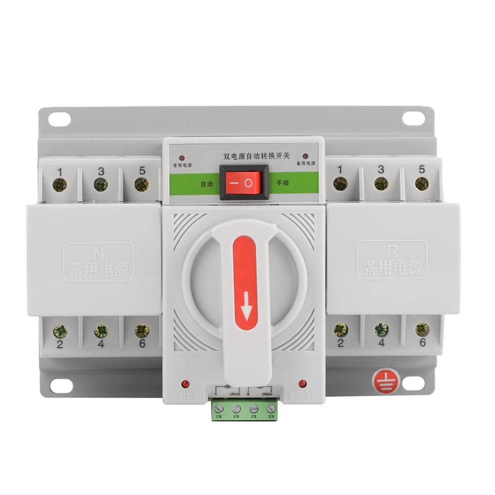 ASHATA 3P 63A 220V Automatic Transfer Switch - DIN Rail Mount Power Circuit Breaker with Changeover Toggle for Home Backup & Industrial Power Supply