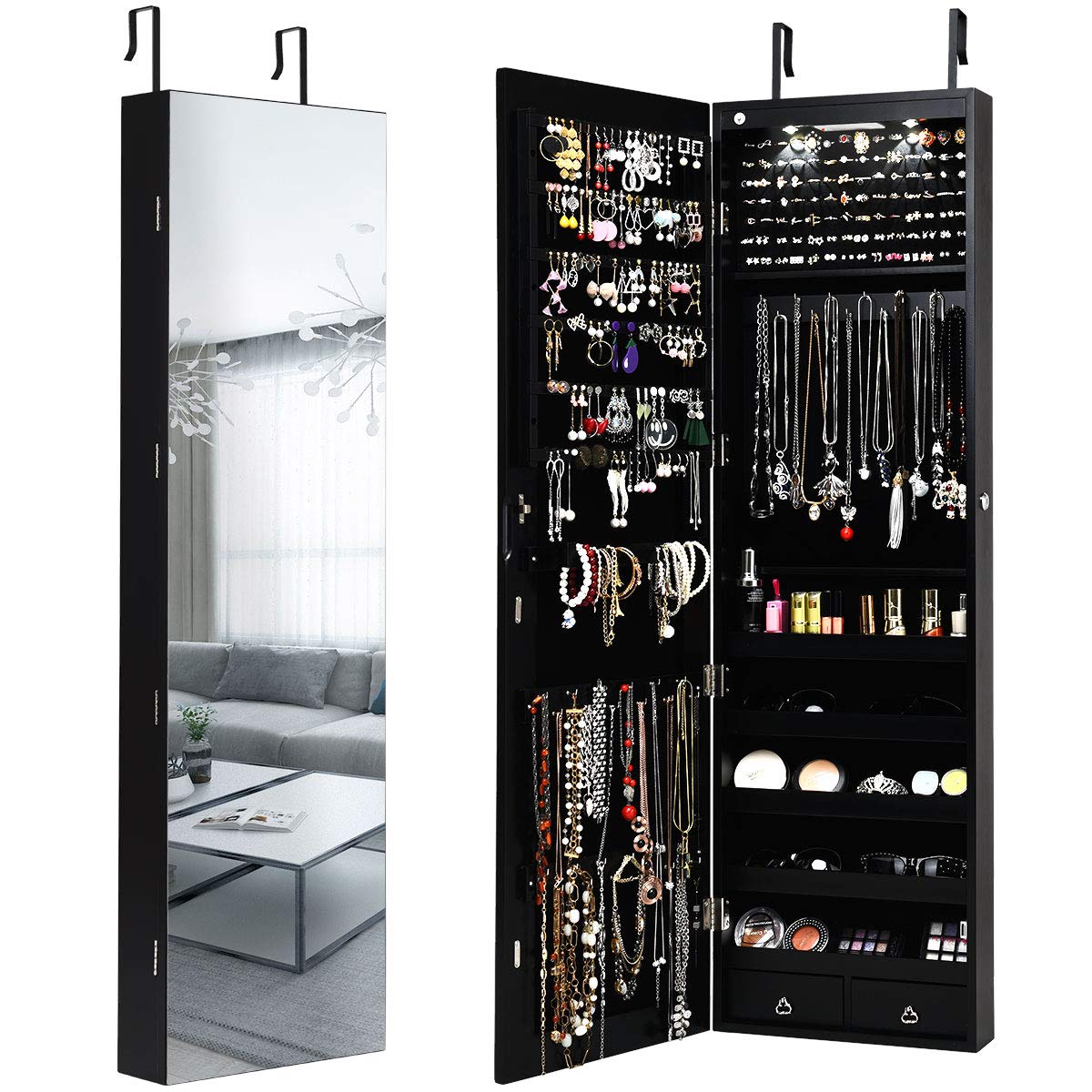Giantex Wall Mounted Jewelry Armoire Cabinet with Full Length Mirror - 47.5