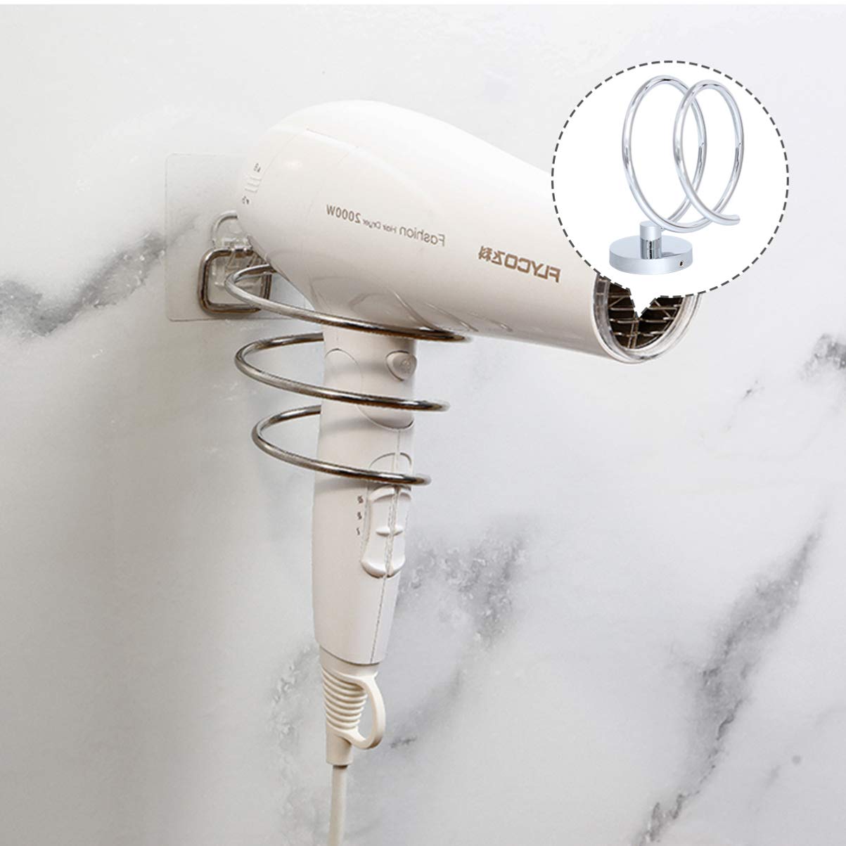 Cabilock 1Pc 304 Stainless Steel Hair Dryer Holder Stand - Wall Mounted Spiral Blow Dryer Storage Rack for Bathroom Organization - Perfect for Hair Dryer, Body Wash & Household Storage