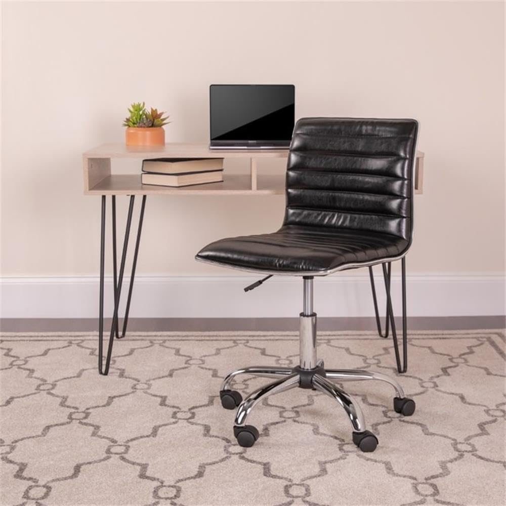 UrbanPro Mid Century Ribbed Faux Leather Office Chair - Black Modern Executive Desk Chair for Home & Office Workspace | Ergonomic Support for Long Hours