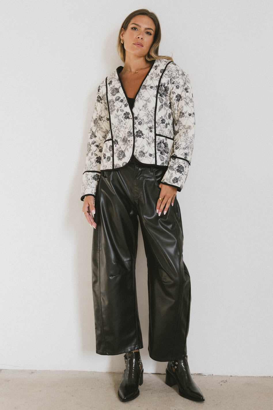 Langston Vegan Leather Barrel Jeans for Women - Black Faux Leather High Waist Pants, Stretch Comfort Fit, Trendy Vegan Fashion   Perfect for Casual Outings, Date Nights, and Office Wear