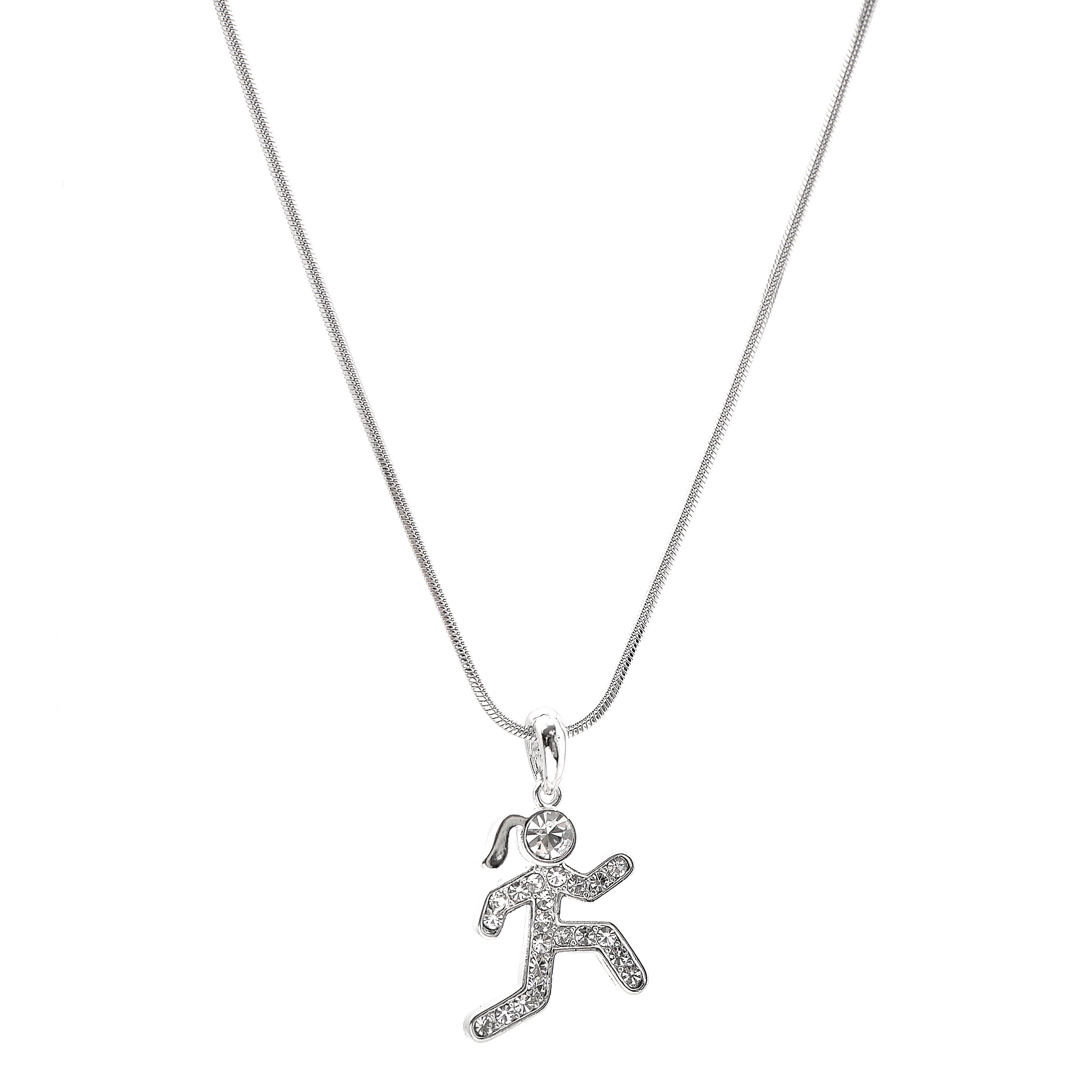 Sterling Silver Plated Crystal Couple Running Pendant Necklace - Perfect Gift for Runners, Athletes & Couples - Ideal for Valentine's Day, Anniversaries & Sports Events