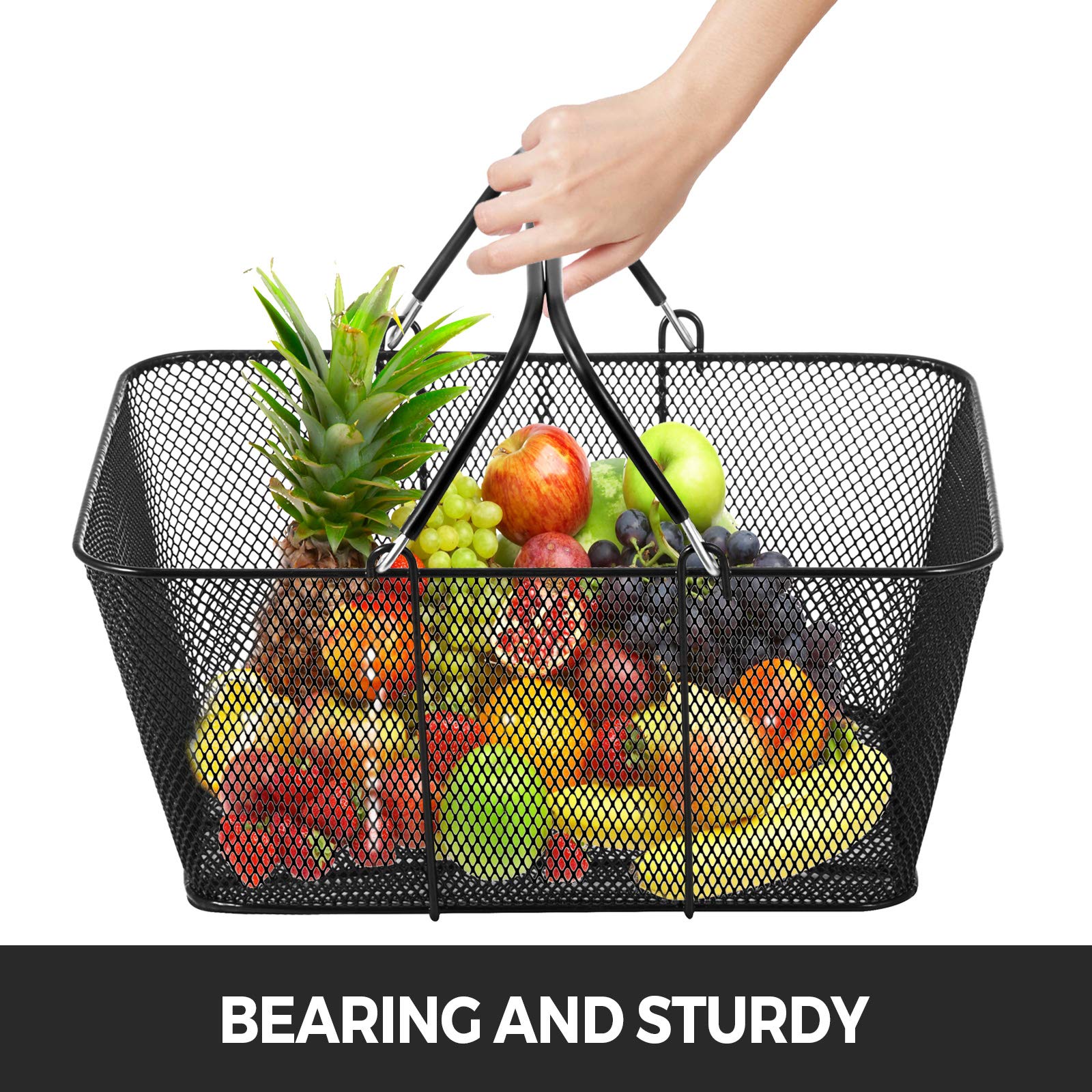 VEVOR 12-Pack Black Metal Shopping Baskets with Handles - Portable Wire Mesh Baskets for Supermarkets, Retail Stores & Grocery Shopping - Durable & Stylish for Home, Office & Commercial Use