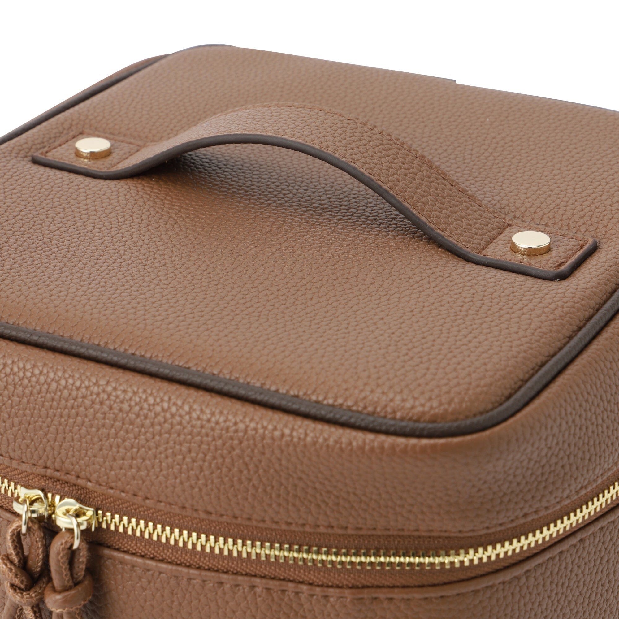 Bicolor Vanity Pouch - Stylish Leather Makeup Bag for Women | Travel Cosmetic Organizer | Perfect for Home, Office & Travel Accessories (Light Brown)