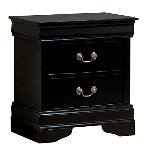 Furniture of America Brodus Solid Wood 2-Drawer Nightstand in Black - Modern Bedside Table for Bedroom Storage & Organization