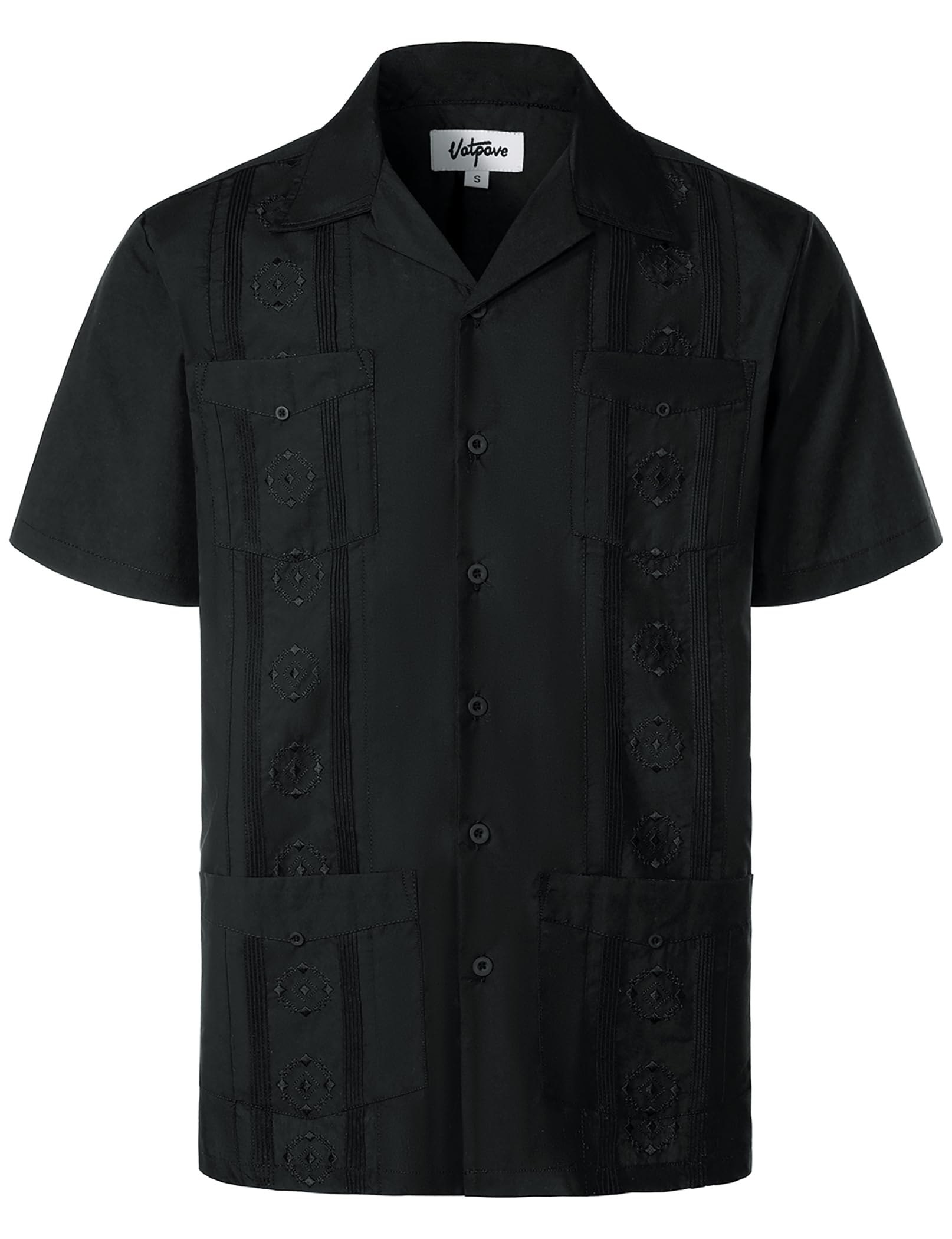 VATPAVE Men's Embroidered Cuban Guayabera Shirts - Casual Short Sleeve Button Down Shirt for Beach, Summer & Tropical Vacations - Lightweight Breathable Linen Blend Fabric