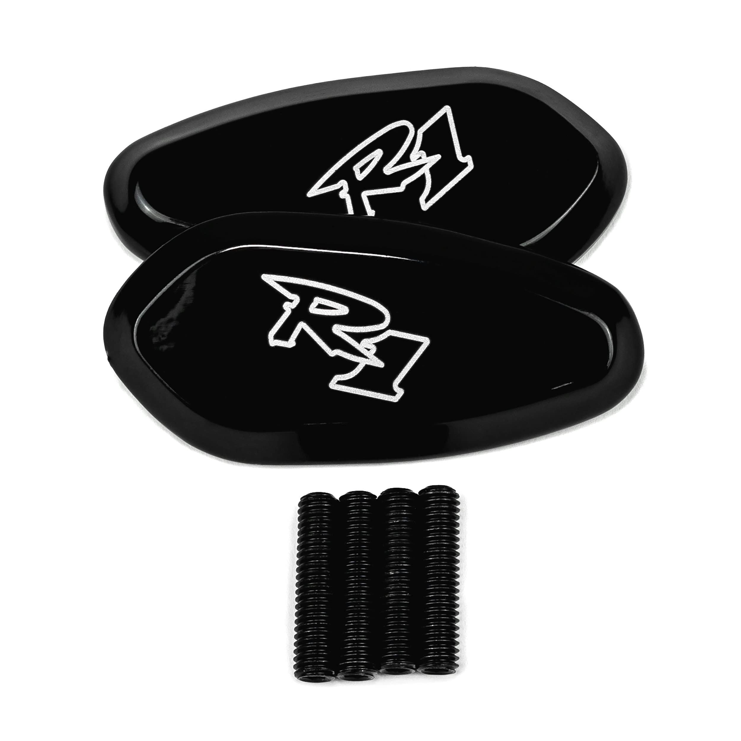 Yamaha YZF R1 Mirror Block Off Plates - Black Logo Engraved Set (2000-2008 Models) | Motorcycle Accessories for Improved Aerodynamics & Custom Look