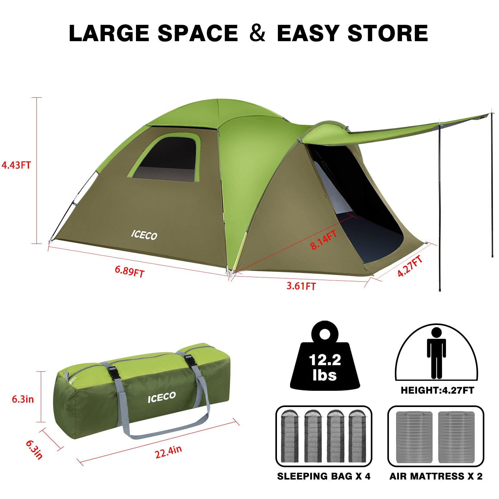 4-Person All-Season Camping Tent - Waterproof & Windproof for Family Outdoor Adventures | ICECO | Perfect for Hiking, Backpacking, and Beach Camping