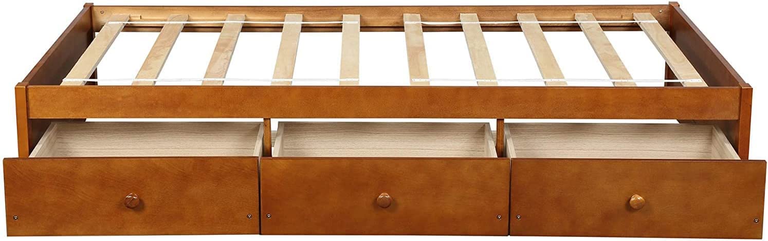 Harper & Bright Designs Twin Storage Bed with 3 Drawers - Wood Platform Bed Frame for Kids, No Box Spring Needed with Wood Slat Support - Oak Finish - Perfect for Small Bedrooms, Guest Rooms & Kids' Rooms