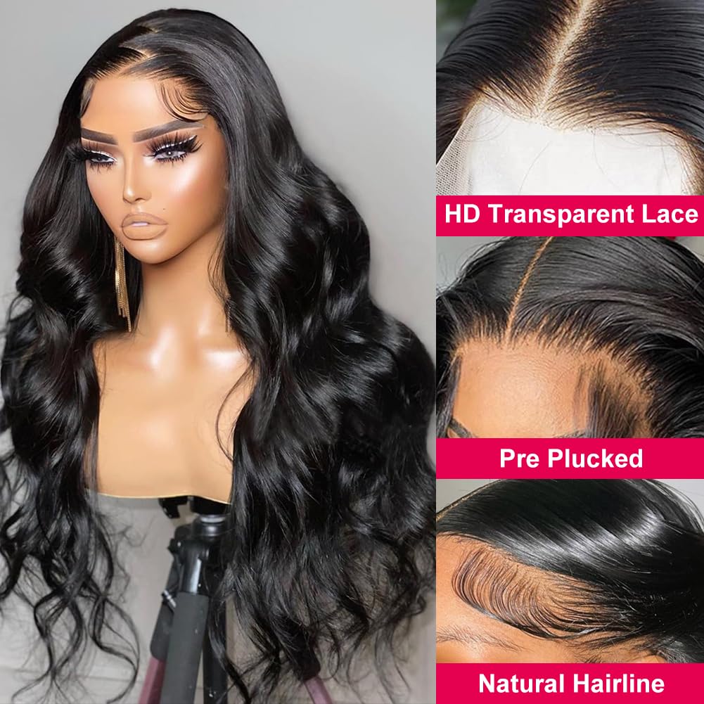 13x6 Body Wave Lace Front Human Hair Wigs - Pre Plucked Glueless Brazilian Virgin Hair Wig with HD Lace for Women (34 Inch) - Perfect for Daily Wear, Parties & Special Occasions