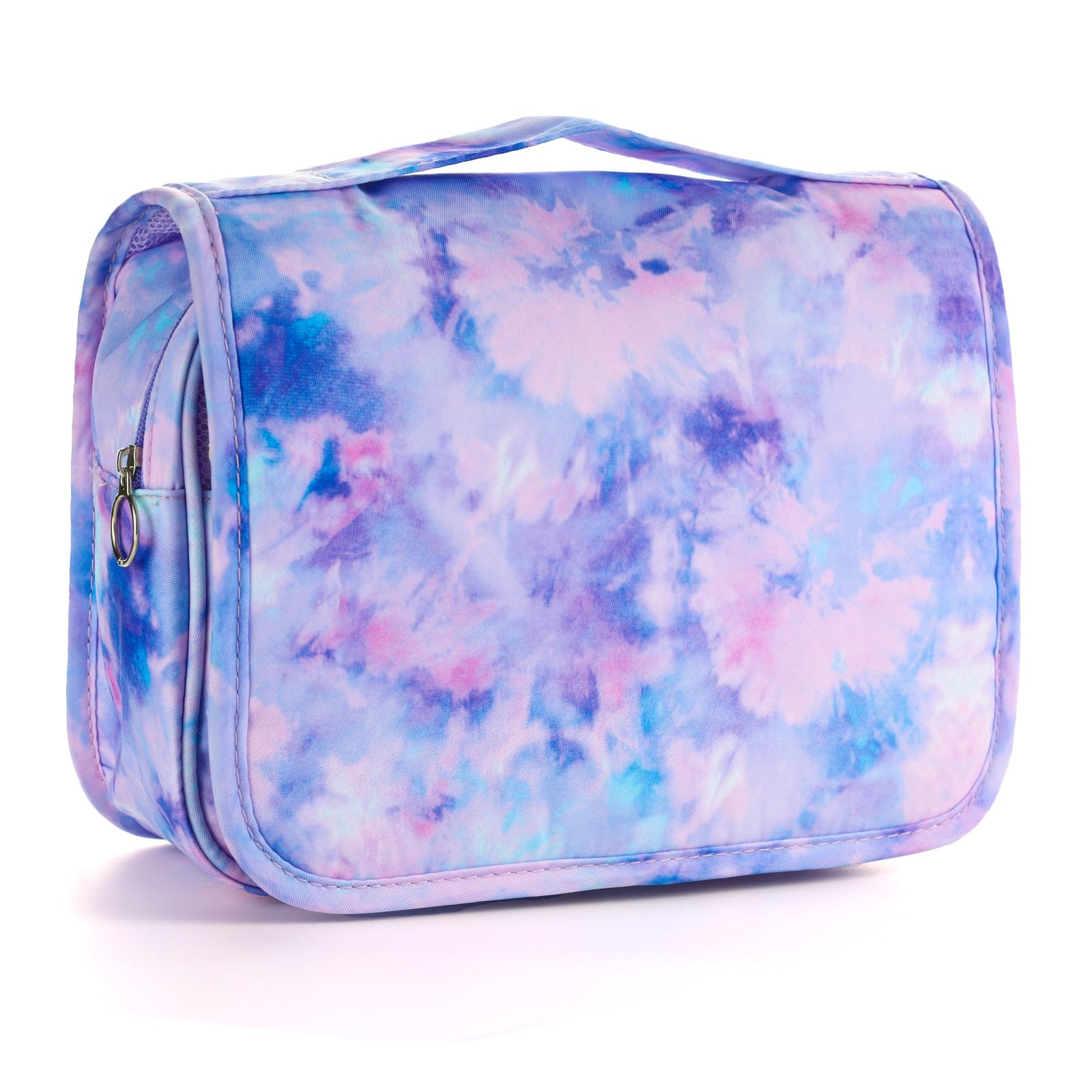 Waterproof Tie Dye Purple Travel Toiletry Bag for Girls - Kids Hanging Cosmetic & Makeup Organizer for Toddlers - Perfect for School Trips, Sleepovers & Family Vacations