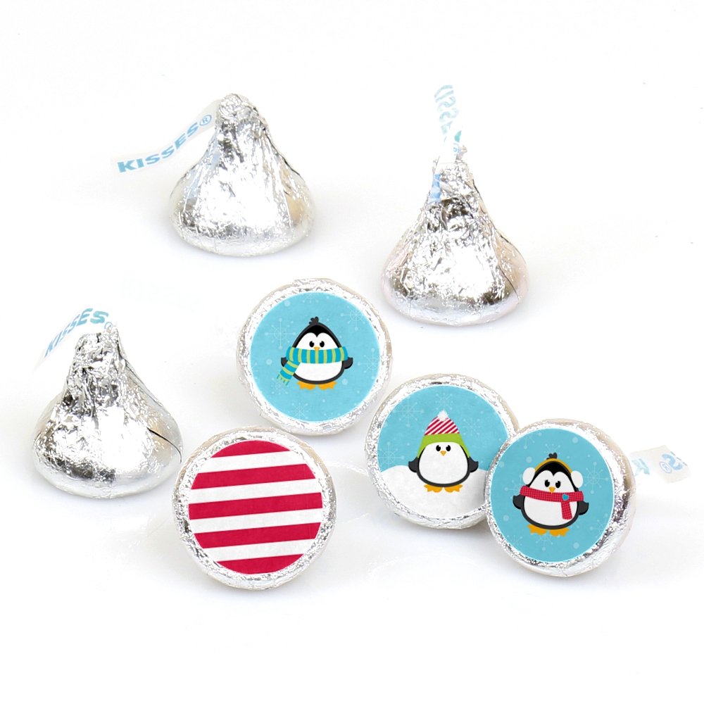 Holly Jolly Penguin Christmas Candy Stickers - 108 Round Holiday Labels for Chocolate & Treats - Perfect for Party Favors, Gift Wrapping & Classroom Rewards