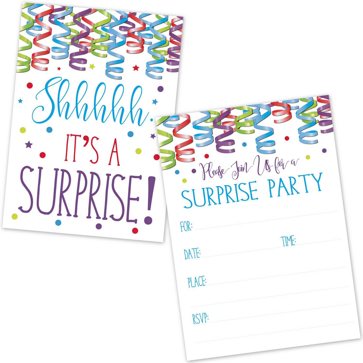 Colorful Confetti & Streamer Birthday Party Invitations - 20 Count with Envelopes for Kids & Adults | Perfect for Surprise Parties, Baby Showers & Anniversary Celebrations