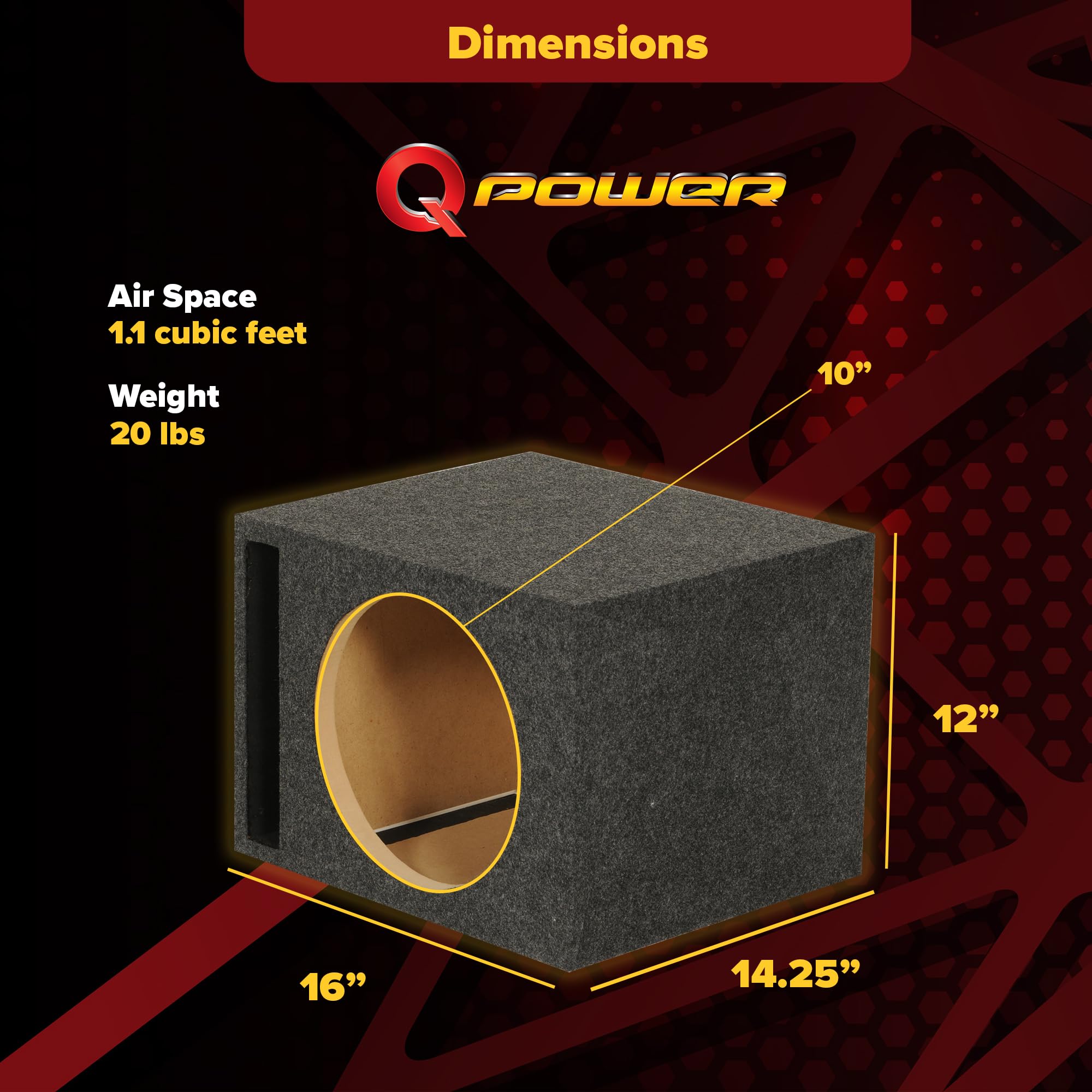 QPower 10 Inch Vented Subwoofer Box - High Performance Car Audio Enclosure for Deep Bass | Perfect for Trucks, SUVs & Custom Car Stereo Systems