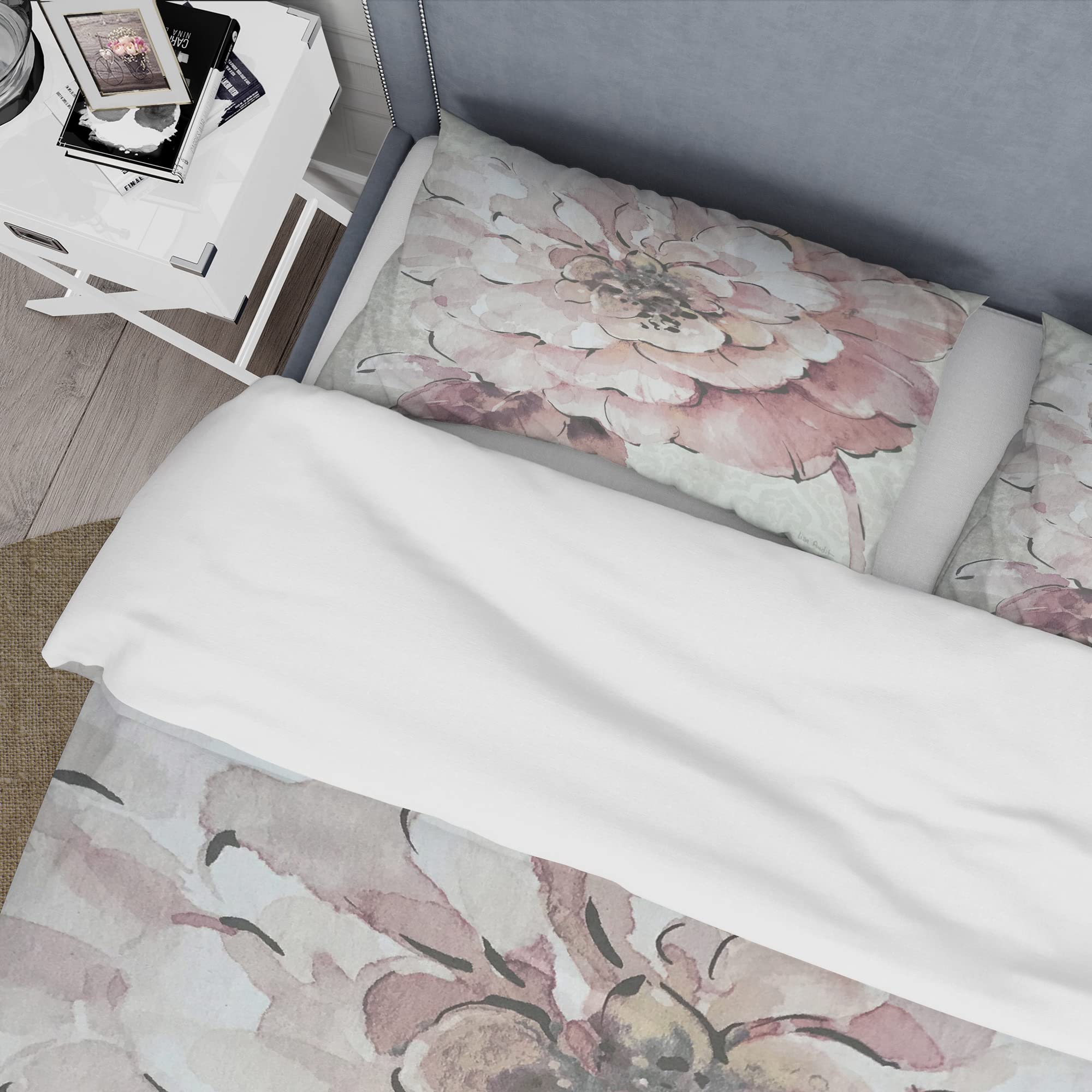 Shabby Chic Duvet Cover Set King - Floral Peonies Pink Bedding for Cozy Home Decor