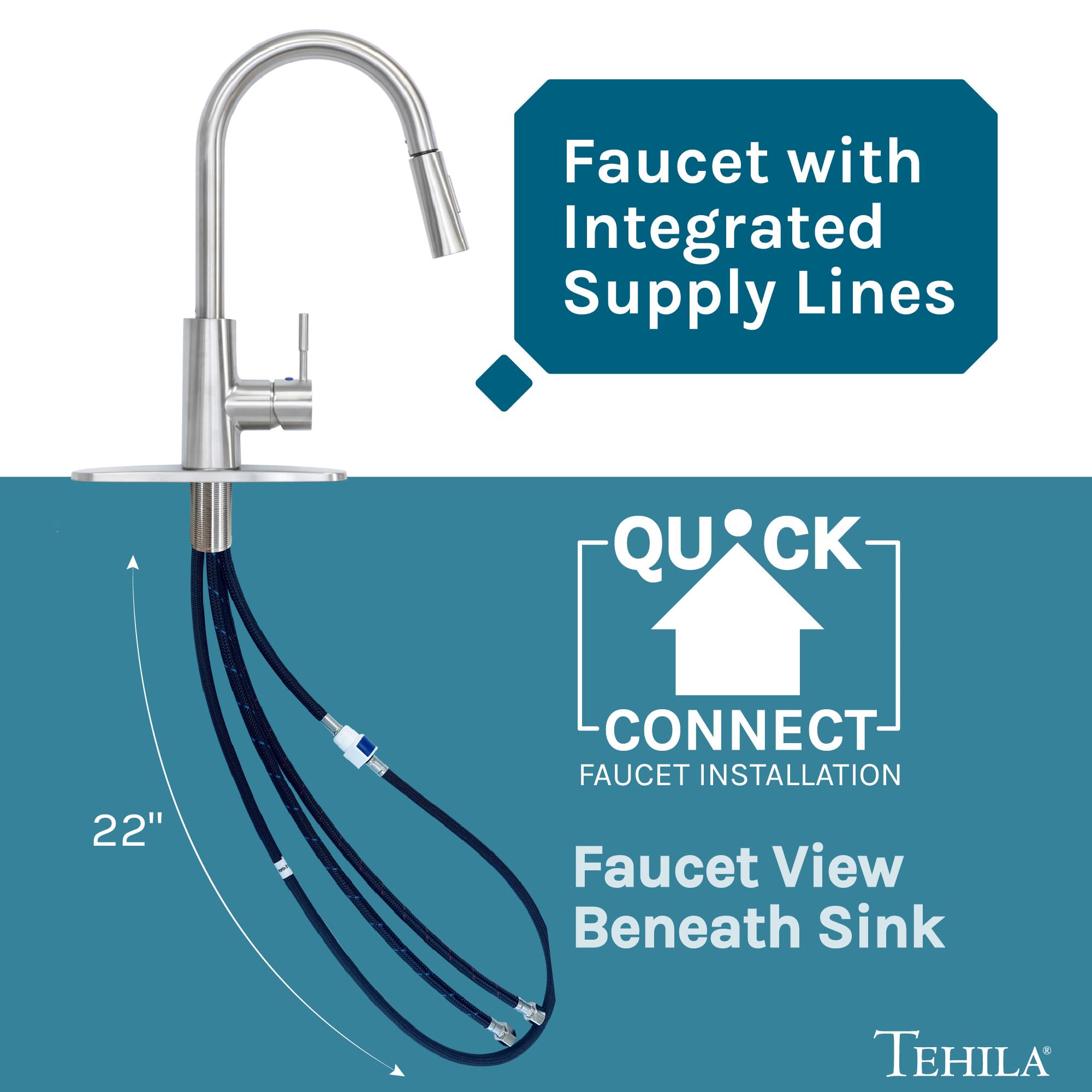 JS Jackson Supplies Laundry Utility Sink with High Arc Pull-Down Faucet - Stainless Steel Faucet & Black Tub for Laundry Room, Basement, Garage, or Workshop Use