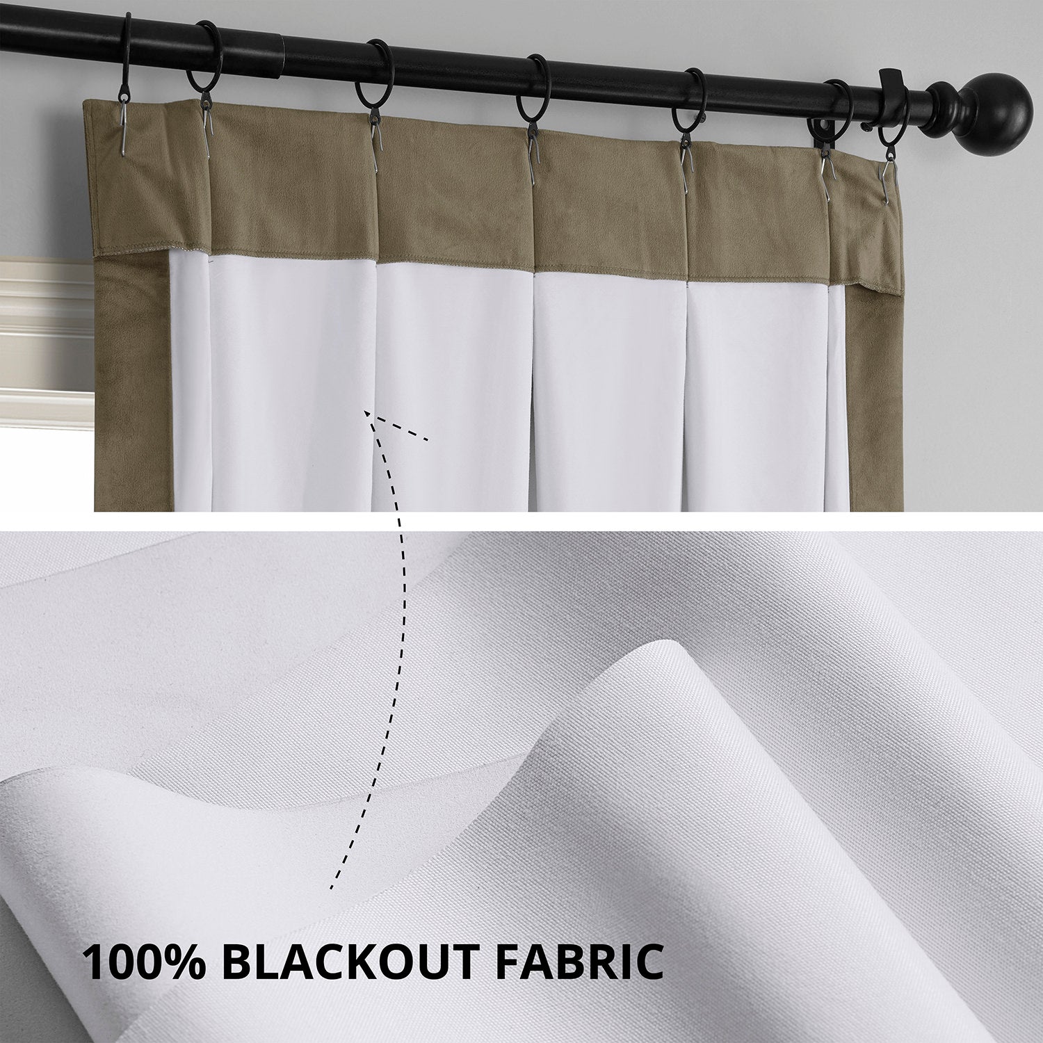 Denver Taupe French Pleat Signature Velvet Blackout Curtains - Thermal Insulated Window Drapes for Bedroom & Living Room