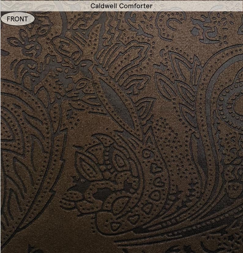 HiEnd Accents Caldwell 4-Piece Western Rustic Comforter Set - Faux Leather Twin Size Brown Cow Print Luxury Bedding (1 Comforter, 1 Bed Skirt, 1 Pillow Sham, 1 Neckroll) for Ranch, Cabin & Southwestern Home Decor