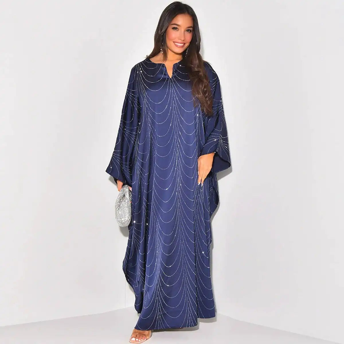 Hotfix Rhinestone Abaya Dress #25192 - Elegant Embellished Islamic Gown for Women, Perfect for Weddings, Parties & Special Occasions