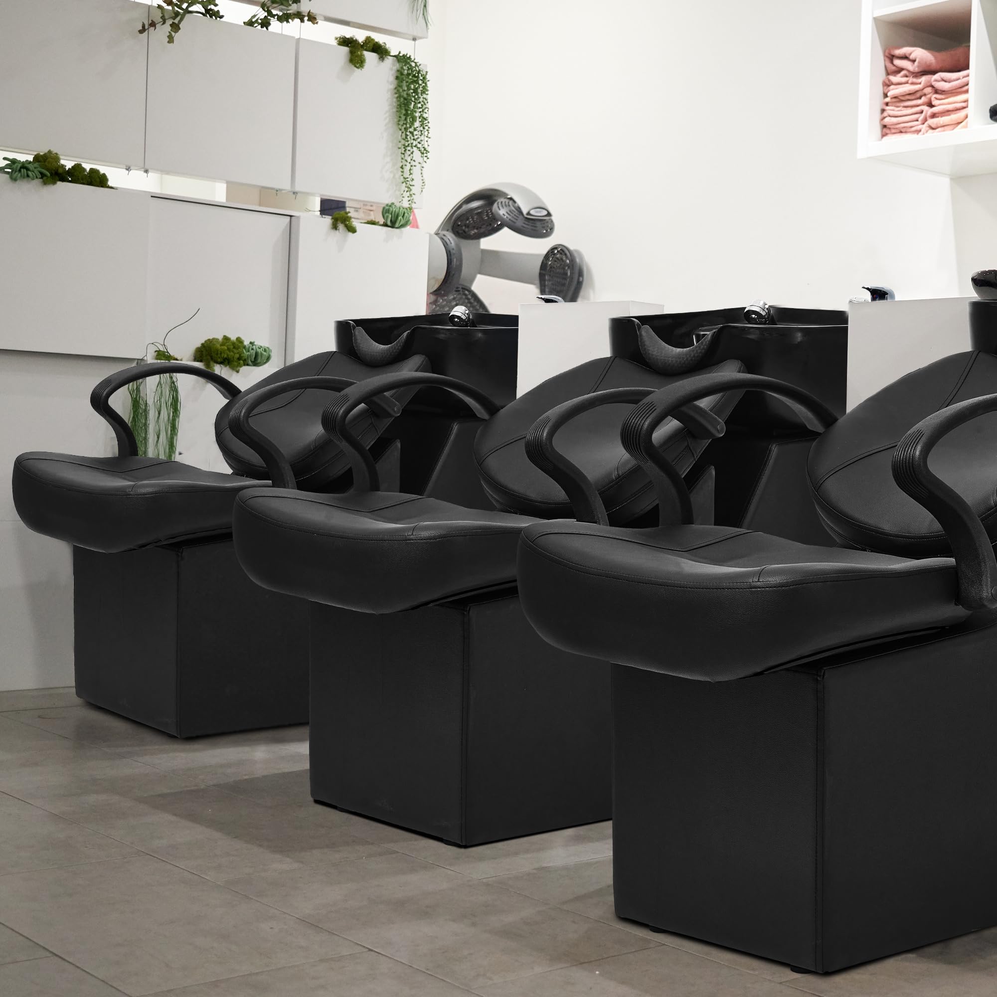 ABS Plastic Shampoo Bowl Chair - Professional Barber Backwash Chair with Adjustable Headrest for Hair Salon, Spa & Beauty Parlor - Perfect for Hair Washing, Coloring & Styling Services