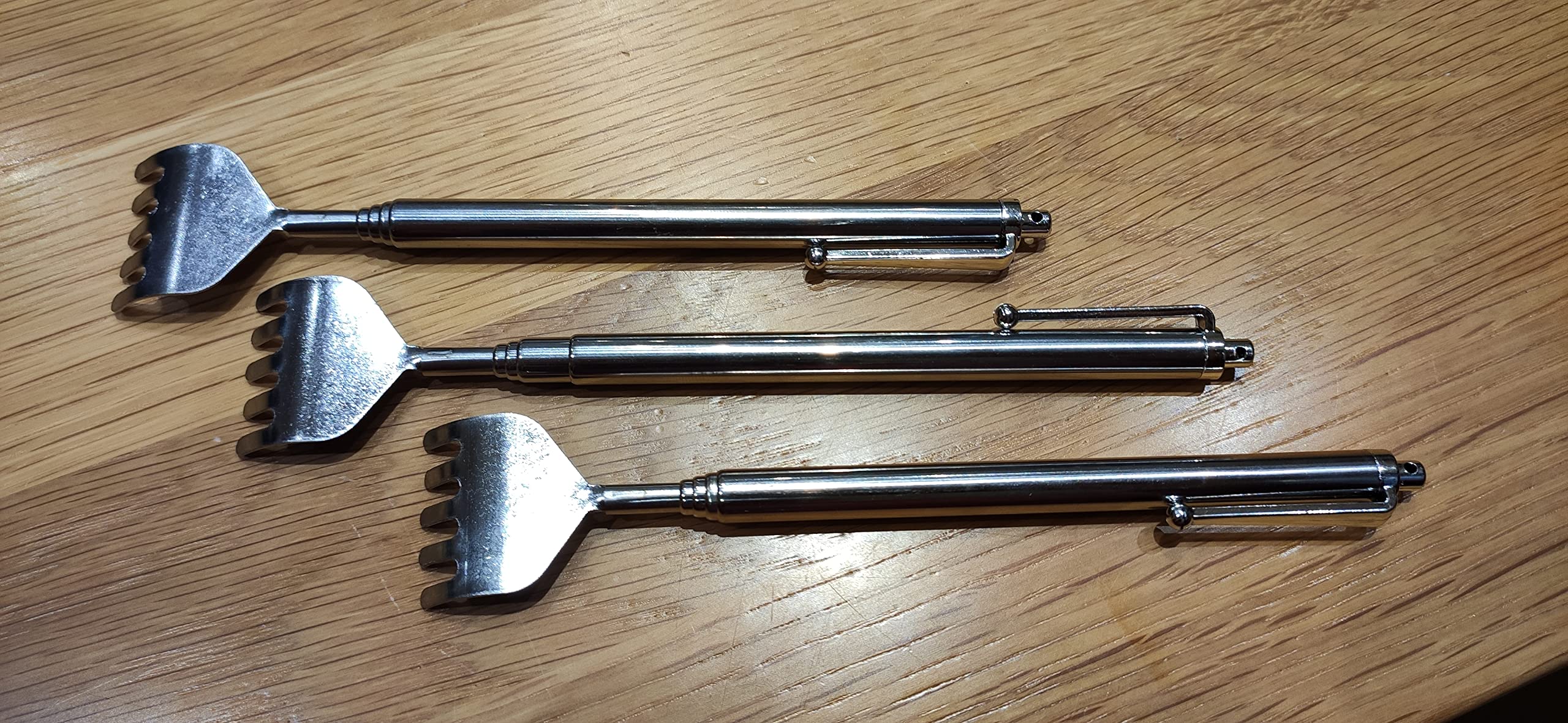 3 Pack Stainless Steel Telescopic Back Scratcher - Adjustable Length (10-24 Inch) with Pocket Clip for Itch Relief & Massage - Perfect for Travel, Office, Home Use & Gift Idea