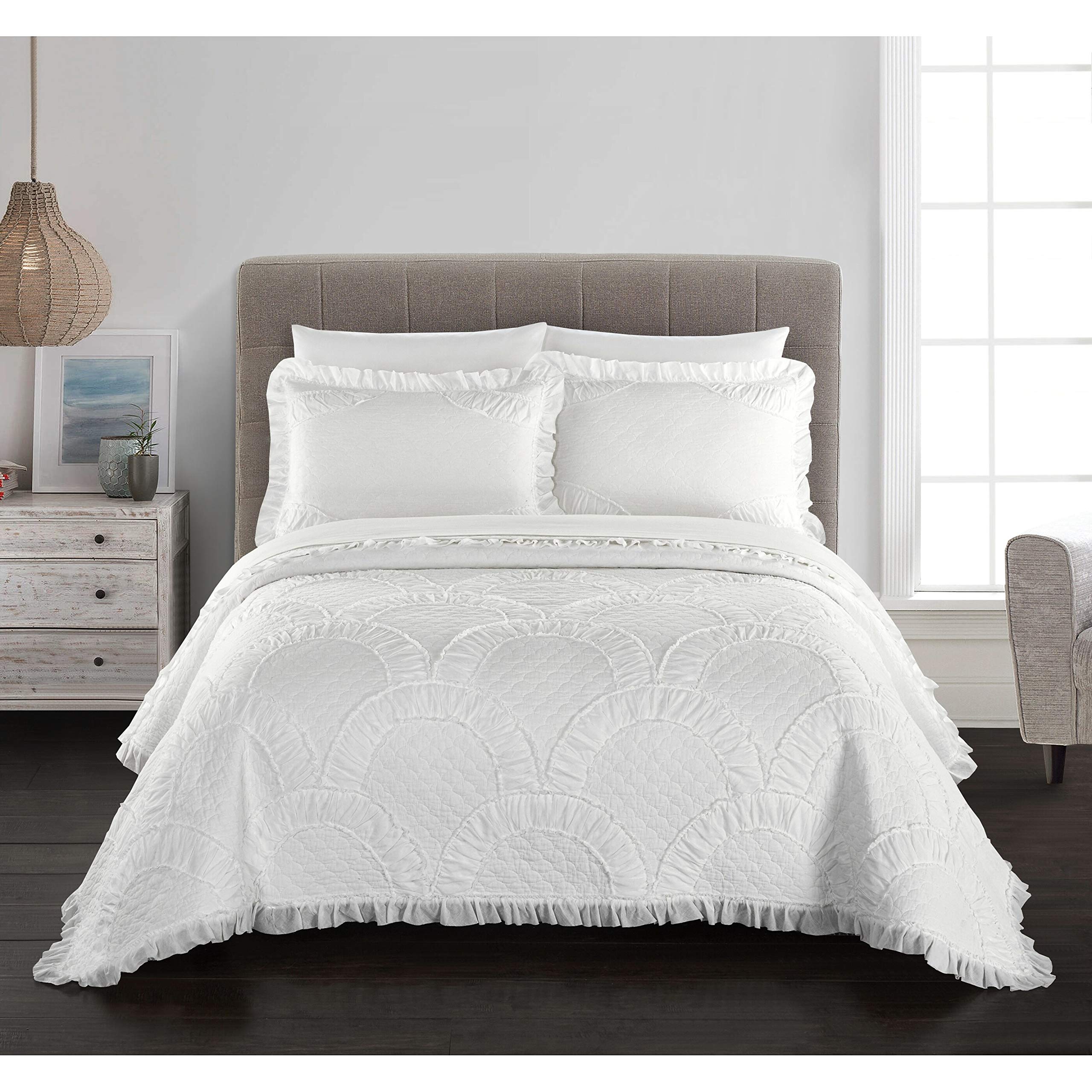 Chic Home Lesley 1-Piece Quilt Coverlet - King Size Cotton Bedspread with Elegant Fish Scale Design | Perfect for Master Bedroom, Guest Room & Cozy Home Decor