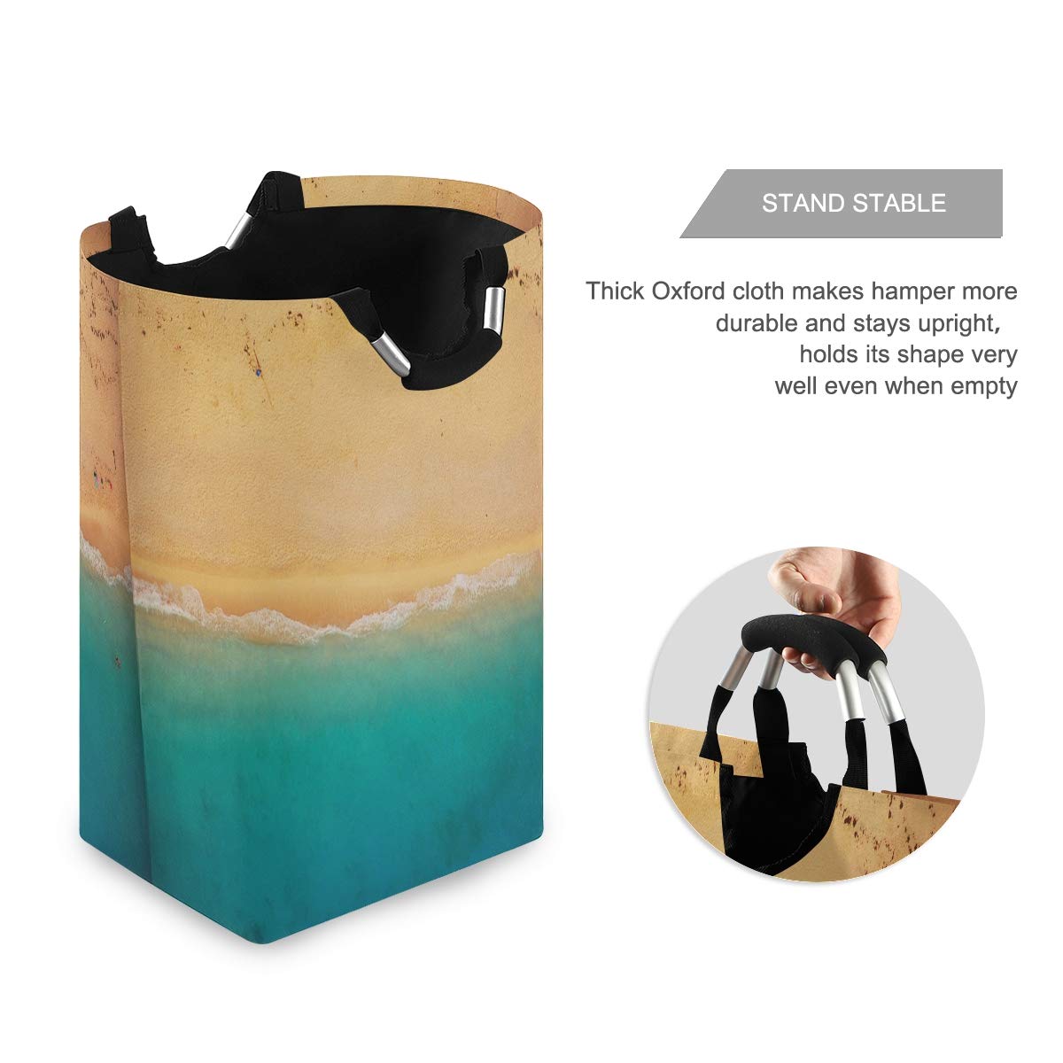 AUUXVA Large Collapsible Laundry Basket with Handles - Ocean Beach Themed Storage Hamper for Clothes & Toys - Perfect for Bathroom, Bedroom, Office & Dorm Organization