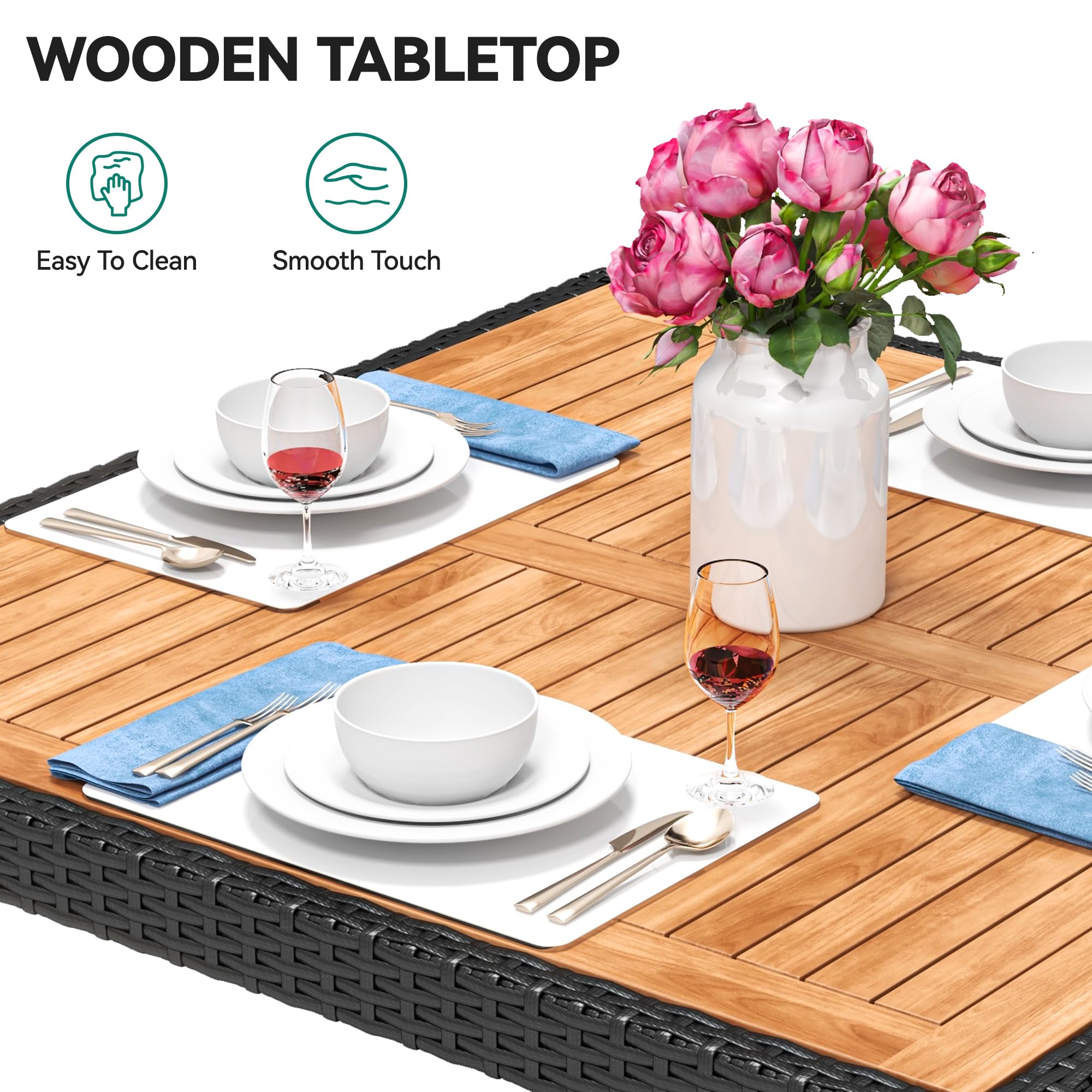YITAHOME 5-Piece Patio Dining Set - Outdoor Wicker Furniture with Wooden Tabletop & Cushions - Square Garden Dining Set for Backyard, Lawn, Deck - Perfect for Outdoor Entertaining & Relaxation