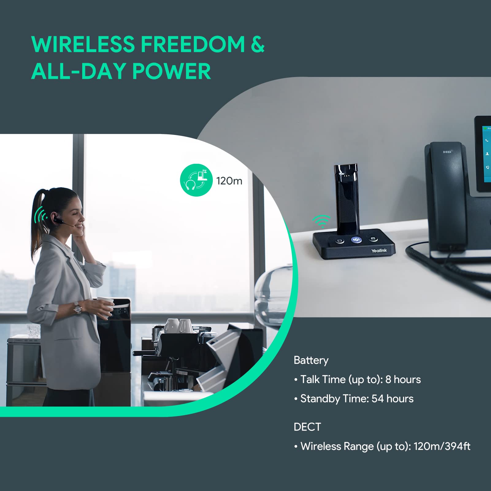 Yealink WH63 Wireless DECT Mono Headset - Zoom & Microsoft Teams Certified, Noise Canceling Headphones with Microphone for PC, Laptop, Mac - Perfect for Office, Remote Work & VoIP Calls