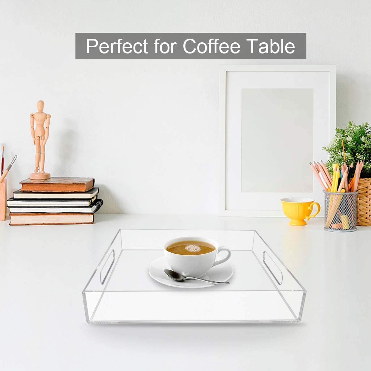 NIUBEE 16x20 Inches Clear Acrylic Serving Tray with Handles - Spill Proof Decorative Ottoman Tray for Coffee Table, Countertop & Vanity Organization | Perfect for Entertaining, Bathroom Storage & Bedroom Decor