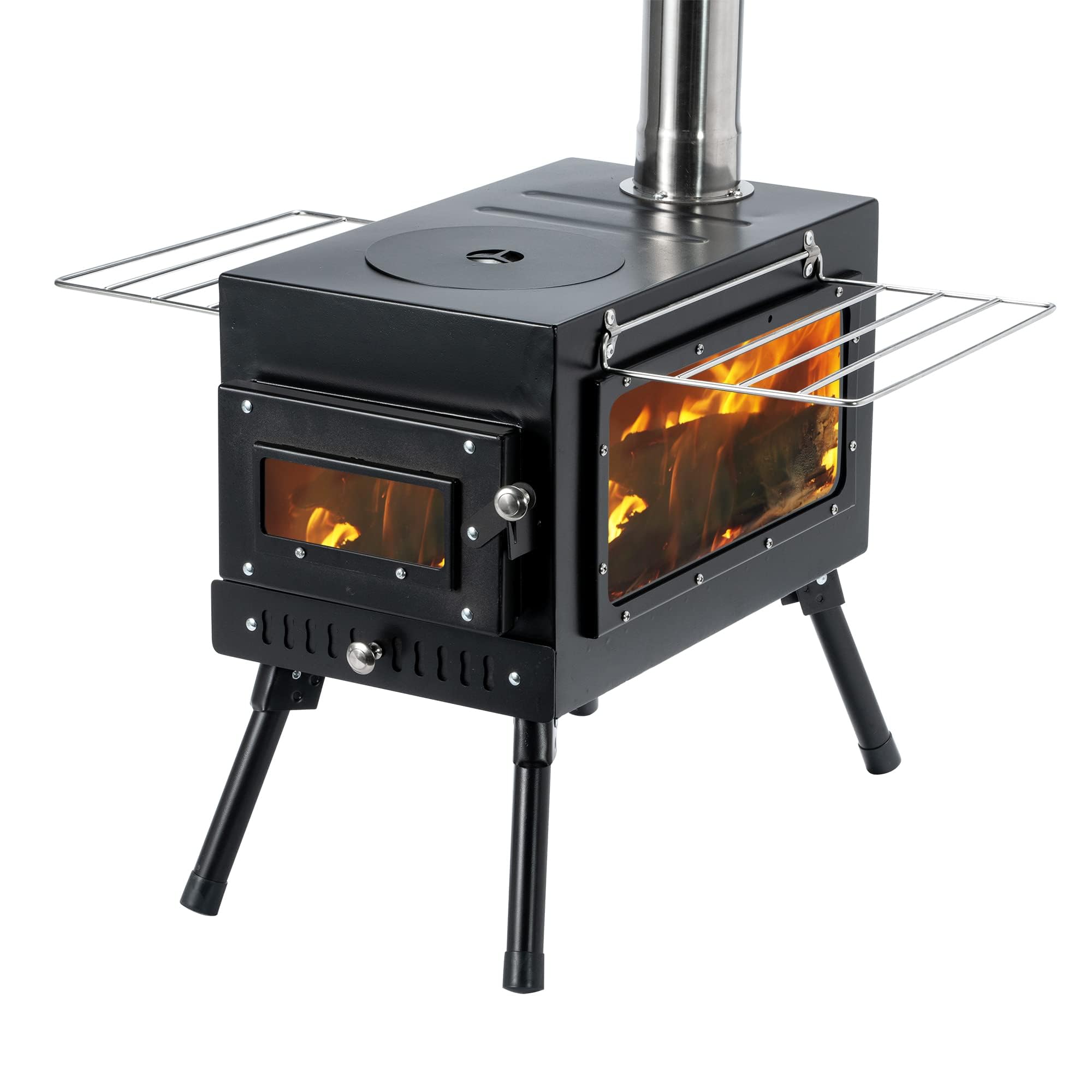 Portable Wood Burning Camping Stove with Chimney Pipe - Outdoor Cooking & Heating Stove for Tents, Shelters, Backpacking & Survival Gear | Perfect for Camping Trips, Emergency Preparedness & Outdoor Adventures