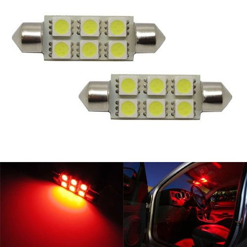 2-Pack Red 6 SMD LED Bulbs for Car Interior Dome Lights - 1.72