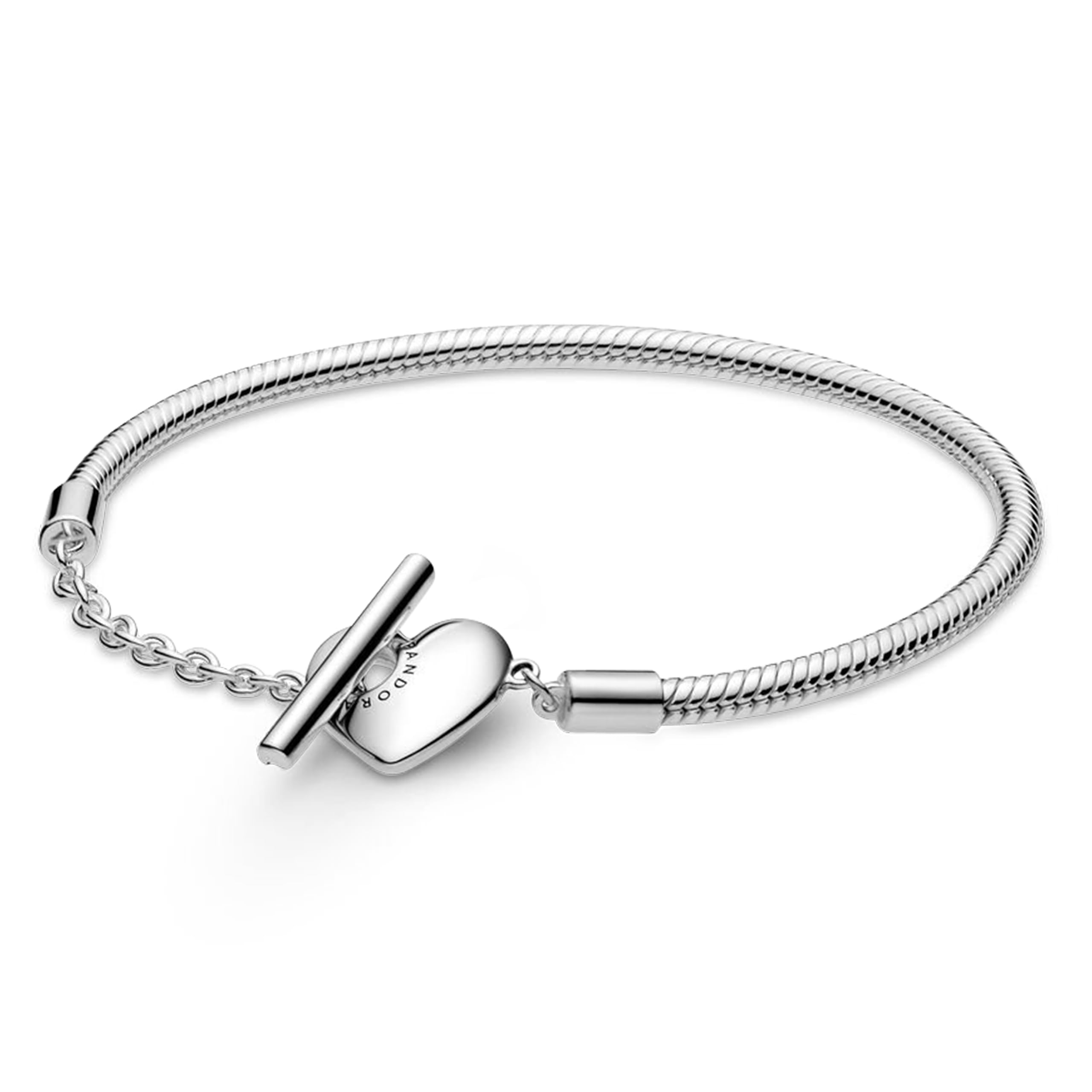PANDORA Moments Heart T-Bar Closure Snake Chain Charm Bracelet for Women - Compatible with PANDORA Charms - Elegant Jewelry Gift for Her with Gift Box - Perfect for Anniversaries, Birthdays & Valentine's Day