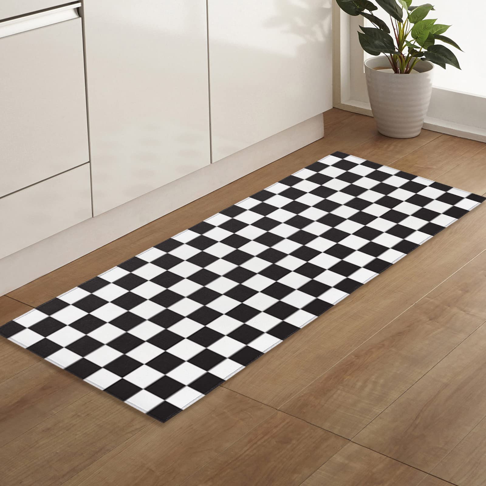 Non-Slip Absorbent Indoor Doormat - 20x47 Inch Soft TPR Backing Entrance Rug with Black & White Lattice Design for Front/Back Door - Perfect for Home, Office & Apartment Entryways