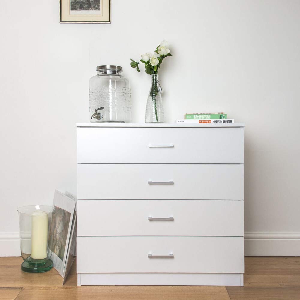 4-Drawer Wooden Chest Dresser for Bedroom & Closet - White Storage Cabinet with Ample Space for Clothes, Linens & Accessories - Perfect for Bedroom, Living Room & Hallway Organization
